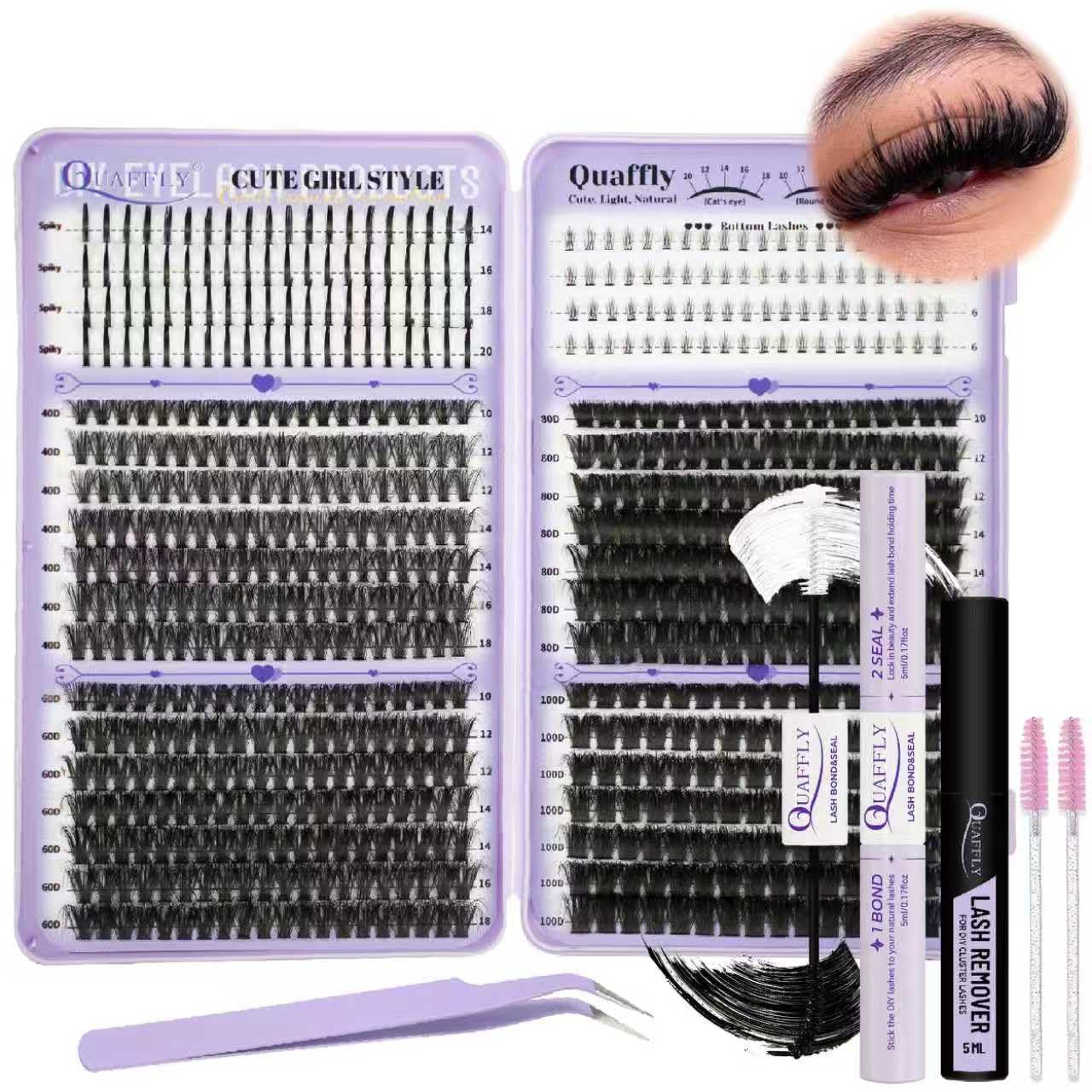 Lash Clusters Kit - 678PCS Individual Eyelash Extensions with Spikes & Bottom Lashes | Volume 40D, 60D, 80D, 100D