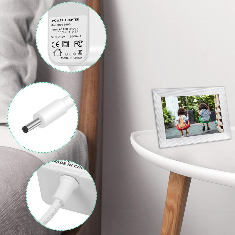 5V2A Charger Power Cord Suitable for Aura Carver AF100 AF900 SR-A30502000U2, White Wire Length 5 Feet (1Pack)