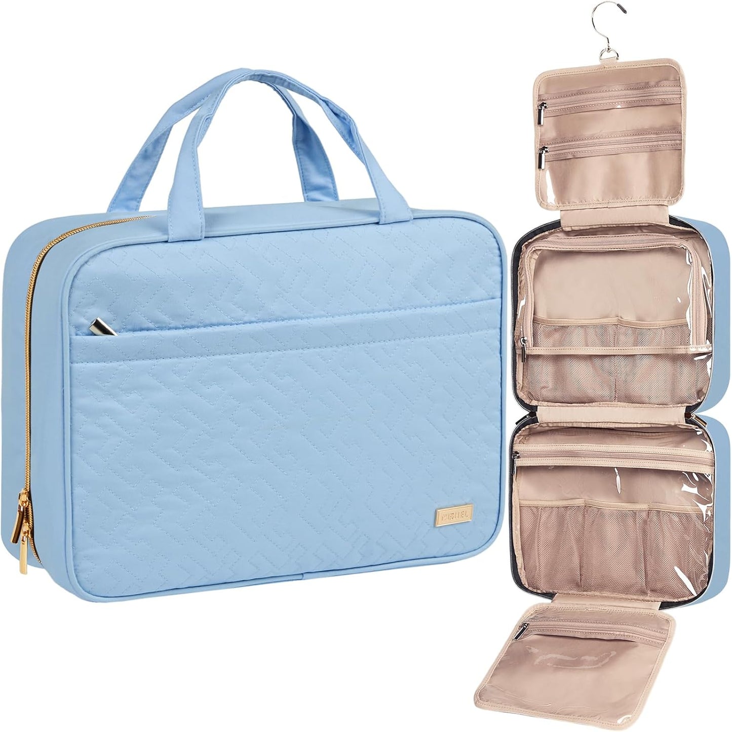 NISHEL Travel Toiletry Bag - Portable Hanging Organizer for Shampoo, Conditioner & Makeup | Medium Pink