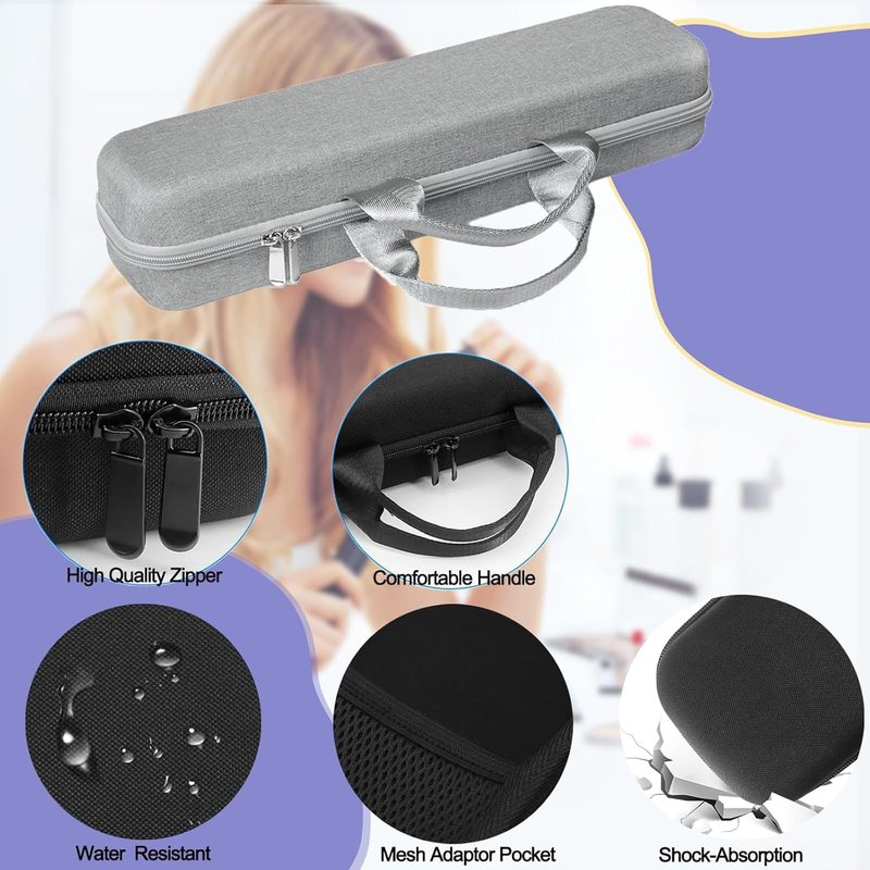 WINZEDGE Travel Carrying Case Compatible with Dyson Airstrait/Hair Straightener, Airstrait HT01 Accessories Tools Hard Case, Waterproof Storage Bag - Black (Gray)