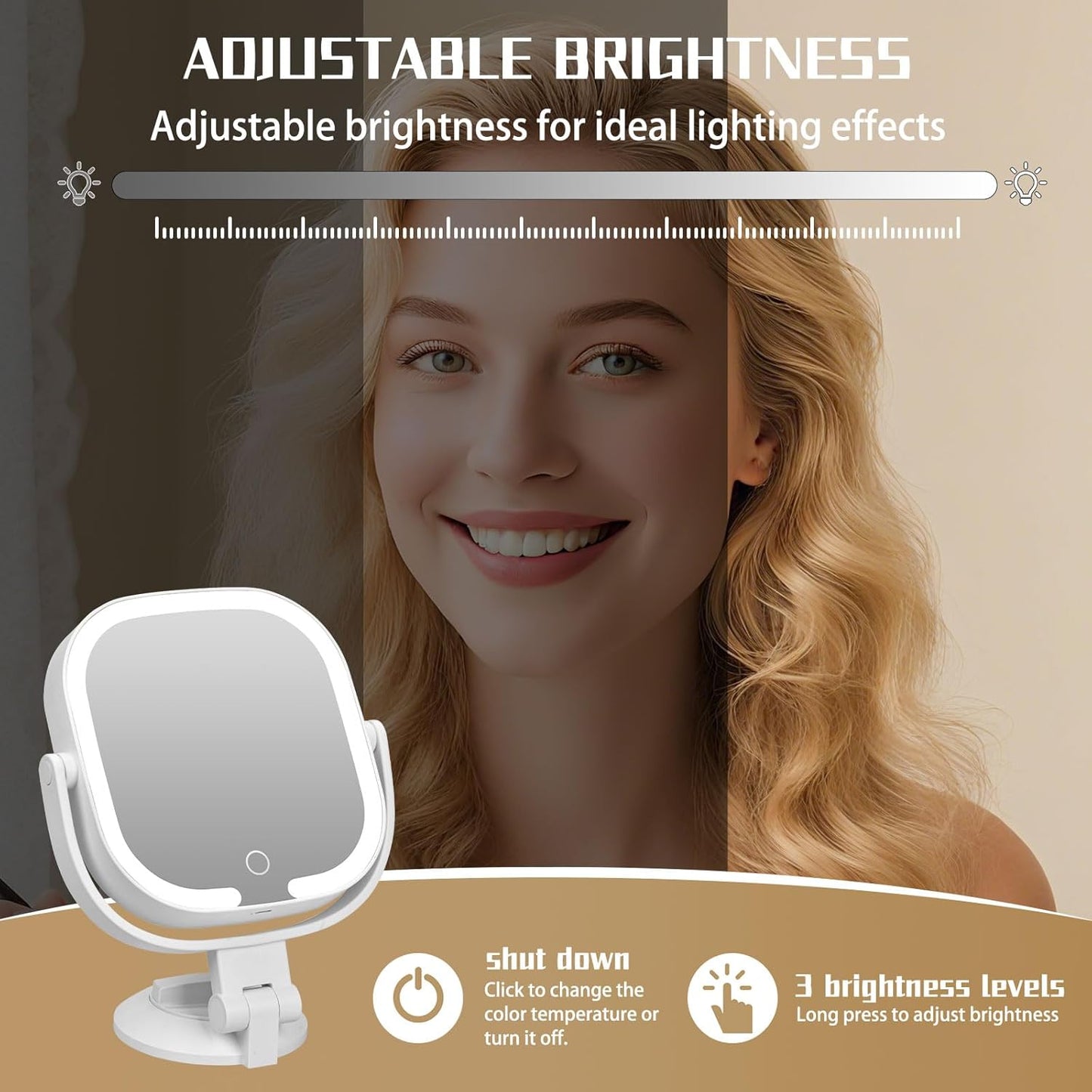 30X Magnifying Makeup Mirror - Lighted Vanity Mirror with 3 Color Modes | Dual-Sided, Suction Cup, Rechargeable, 360° Rotation