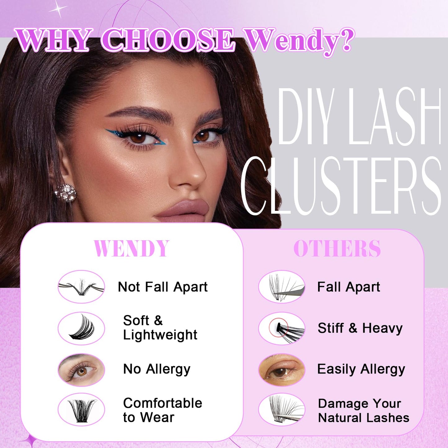 WENDY LASHES Lash Clusters 40D+60D Eyelash Clusters 560PCS Wispy Individual Lashes, 10-18MM D-curly Lash Extension DIY Cluster Eyelash Extensions for Beginners