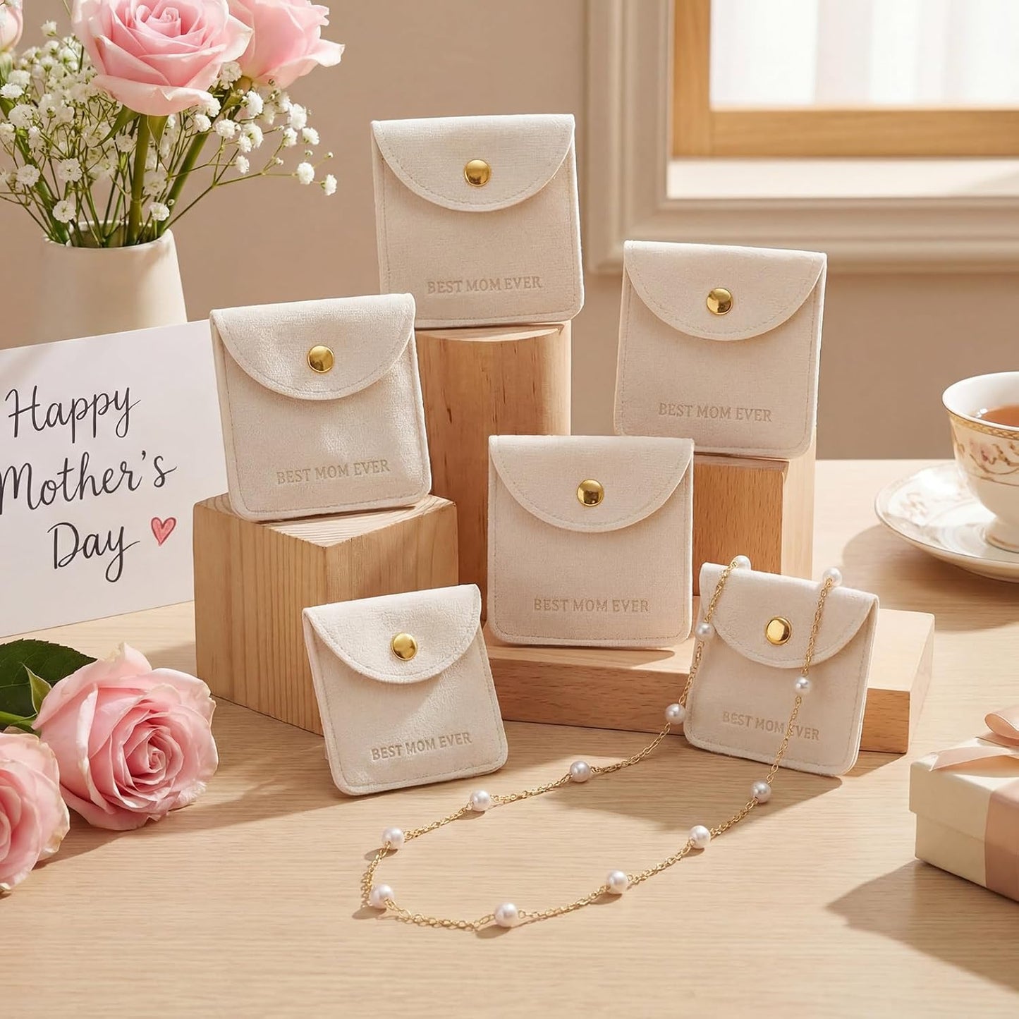Gold Pearl Choker Necklaces - 12 Sets Mother's Day Church Gifts | Adjustable with Jewelry Pouch