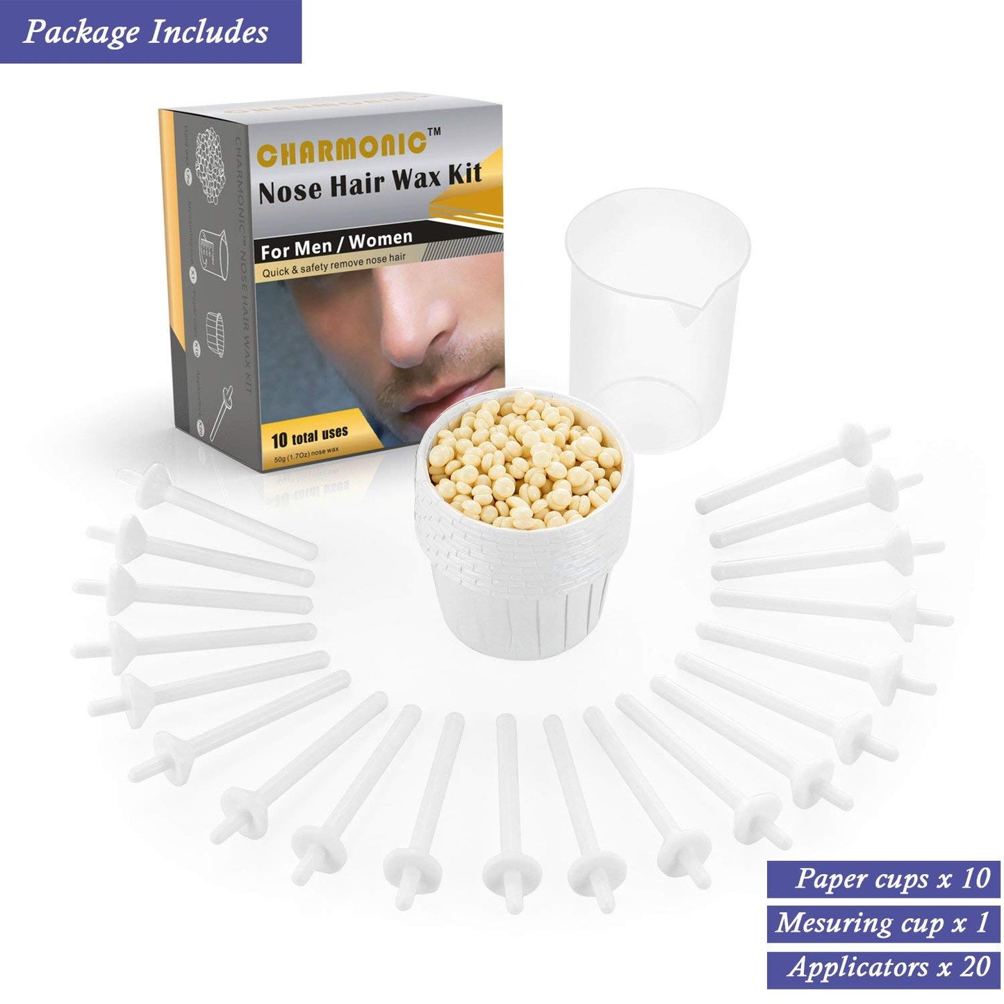 Nose Wax Kit, Nose Hair Wax Kit with 20 Applicators, Quick & Painless Nose Waxing Kit for Men and Women, Nose Hair Remover Kits Used 10 Times Usage