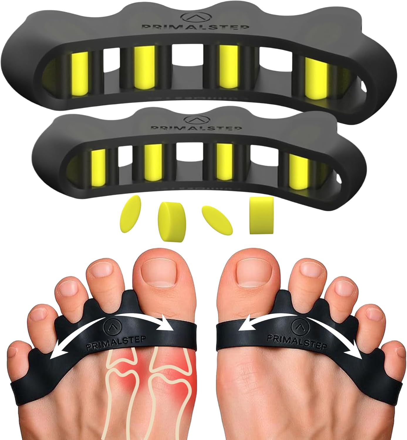 PrimalStep Toe Separators - Bunion Corrector & Plantar Fasciitis Relief | S/M Size