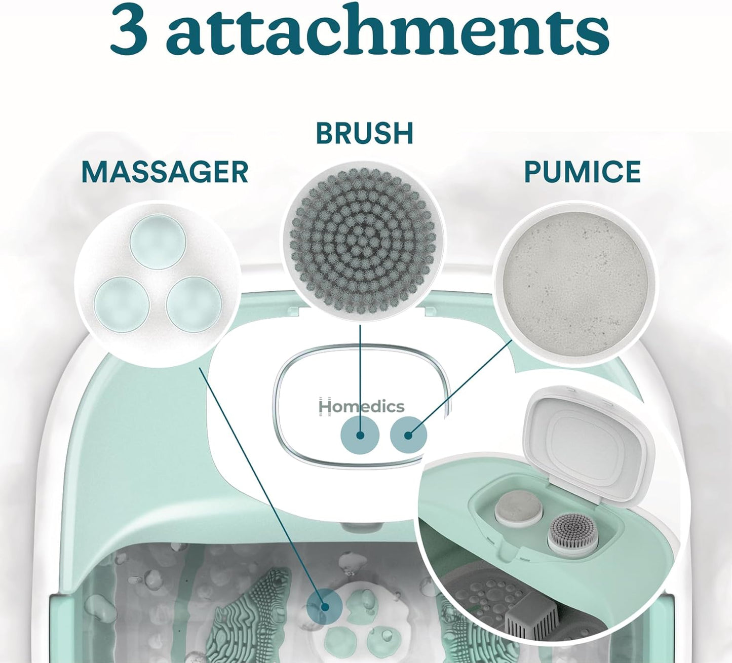 Smart Space Elite Footbath - Collapsible Heated Bubble Massage with 3 Pedicure Attachments | Ergonomic Design