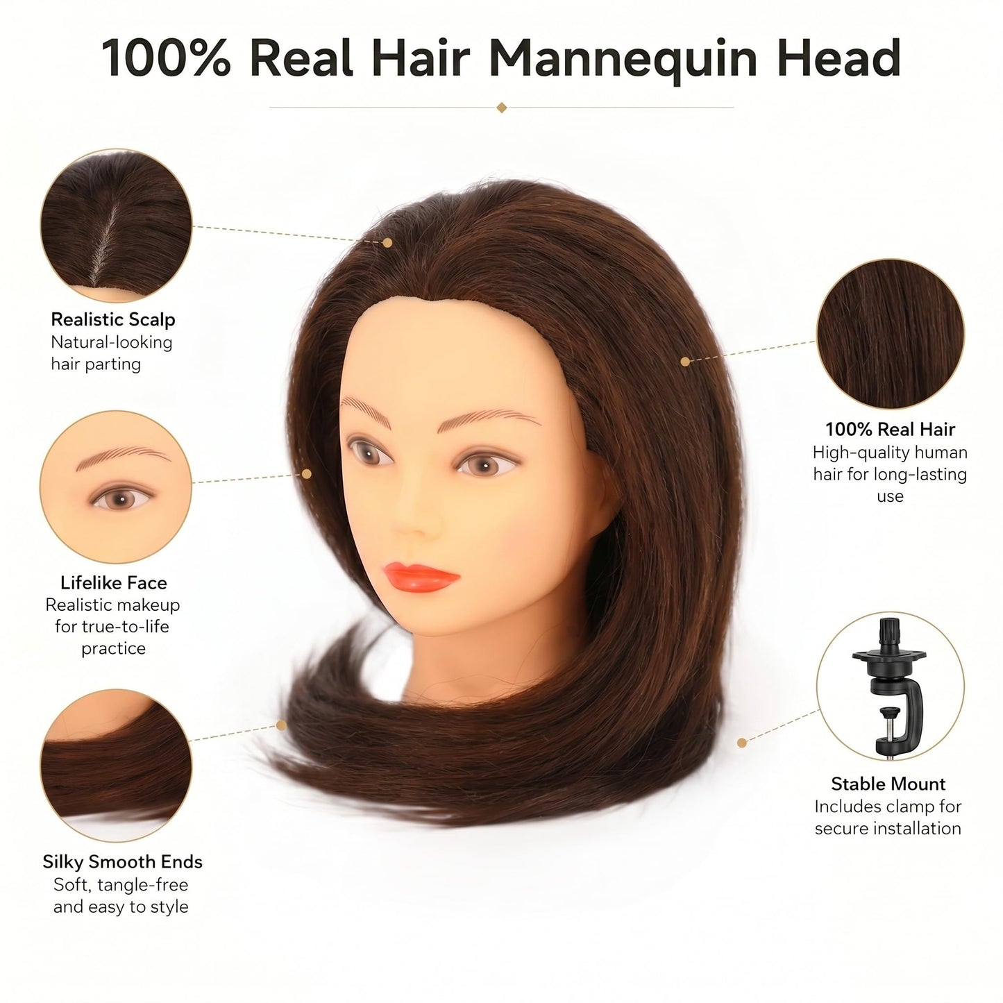 100% Human Hair Mannequin Head for Practice Braiding, 20-22" Doll Head
