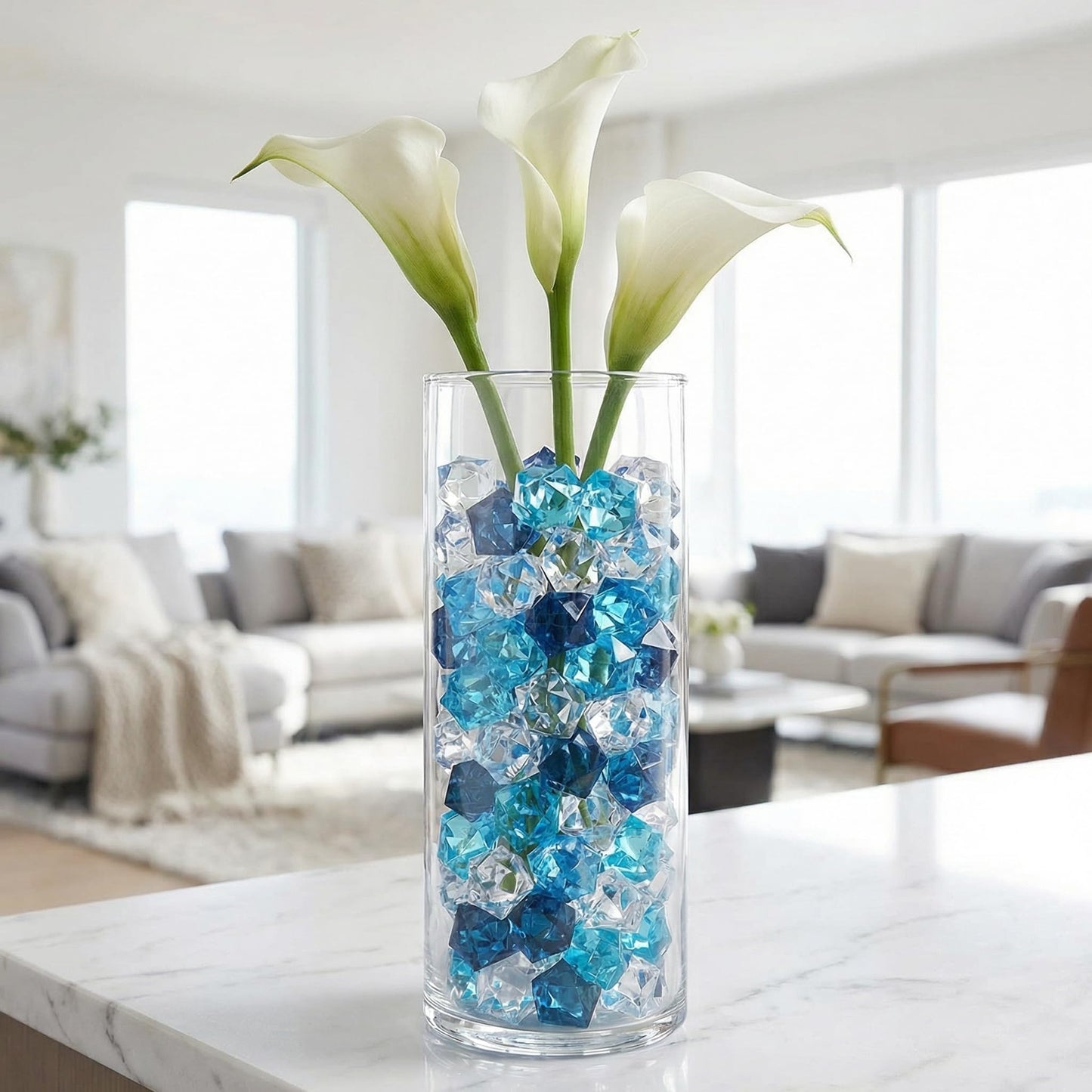 60 Pieces Fake Ice Rocks Acrylic Crystals – Clear Plastic Ice Cubes for Vase Filler, Table Scatter Decoration, Party & Wedding Centerpieces, Food Display Props and Event Decor (Blue)