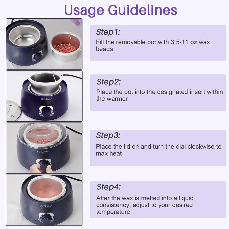 BLITZWAX Single Waxing Pot, Hard Wax Warmer for Face, Legs, Bikini, Brazilian and Body, for 16 oz, At Home Hair Removal Kit, for Men, Beginner Friendly, Quick Heating, Precise Temperature Control