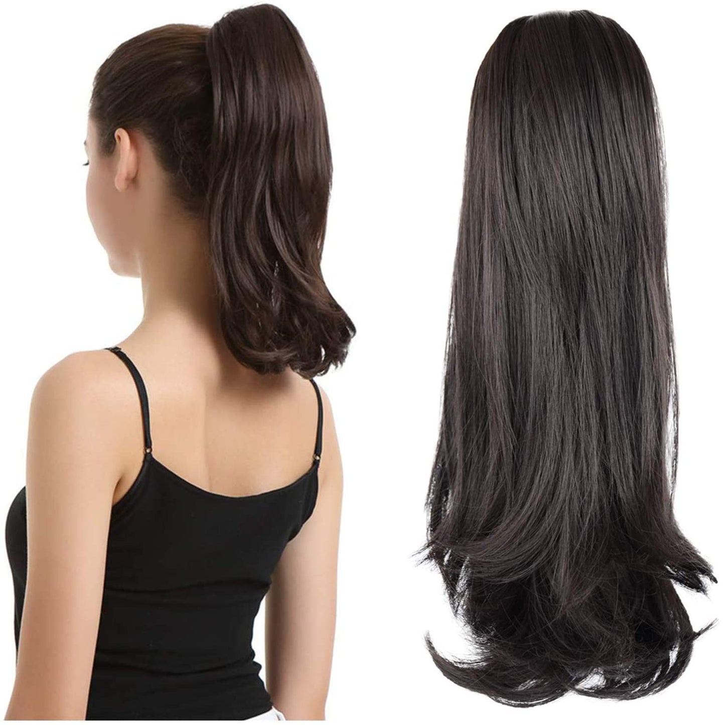 Dark Brown Claw Clip Ponytail Extension - 20 Inch Wavy Synthetic Hairpiece for Women | Lightweight & Natural Look