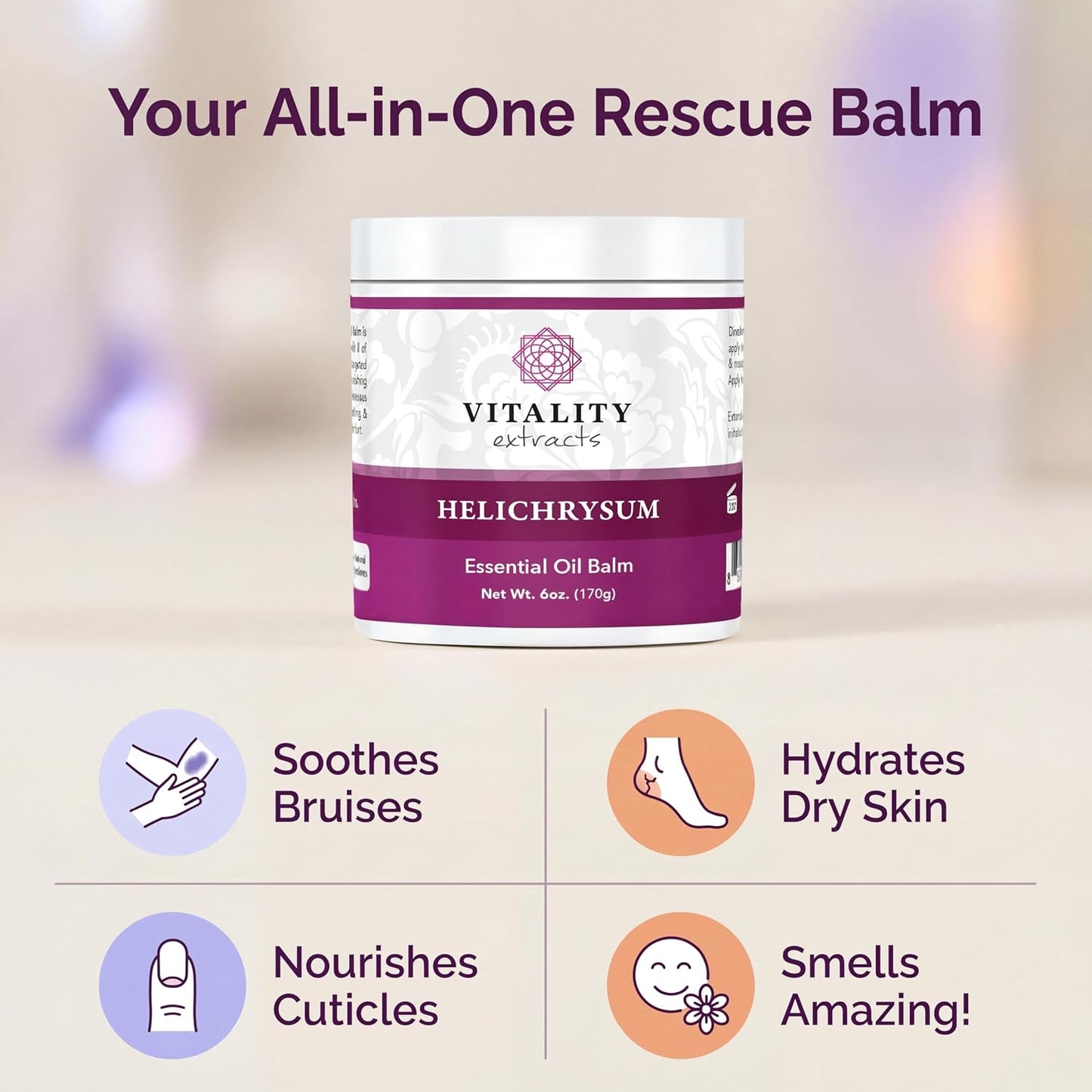 Helichrysum Balm - Ultra-Moisturizing Skin Healing Cream | 6oz, Beeswax & Almond Oil