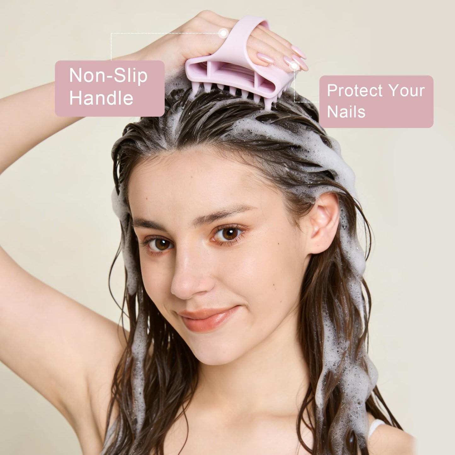 RHOS Shampoo Brush, Soft Silicone Scalp Scrubber, Scalp Massager for Wet & Dry Hair, Curved Vented Hair Scrubber for Dandruff Removal (Pink)