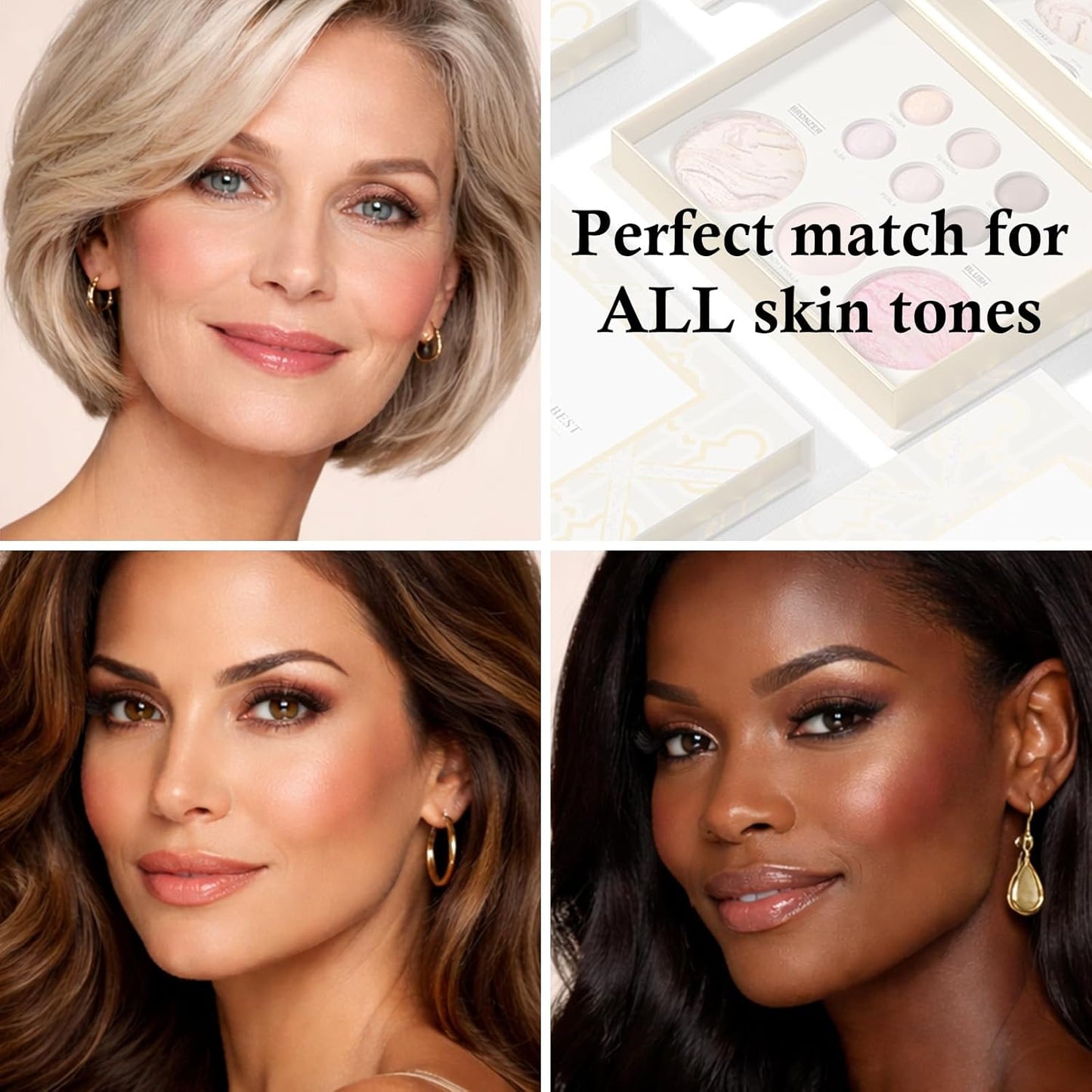 Baked Face Makeup Palette for Older Women - Eyeshadow, Blush, Bronzer & Highlighter | Travel-Friendly, Buildable Neutral Colors