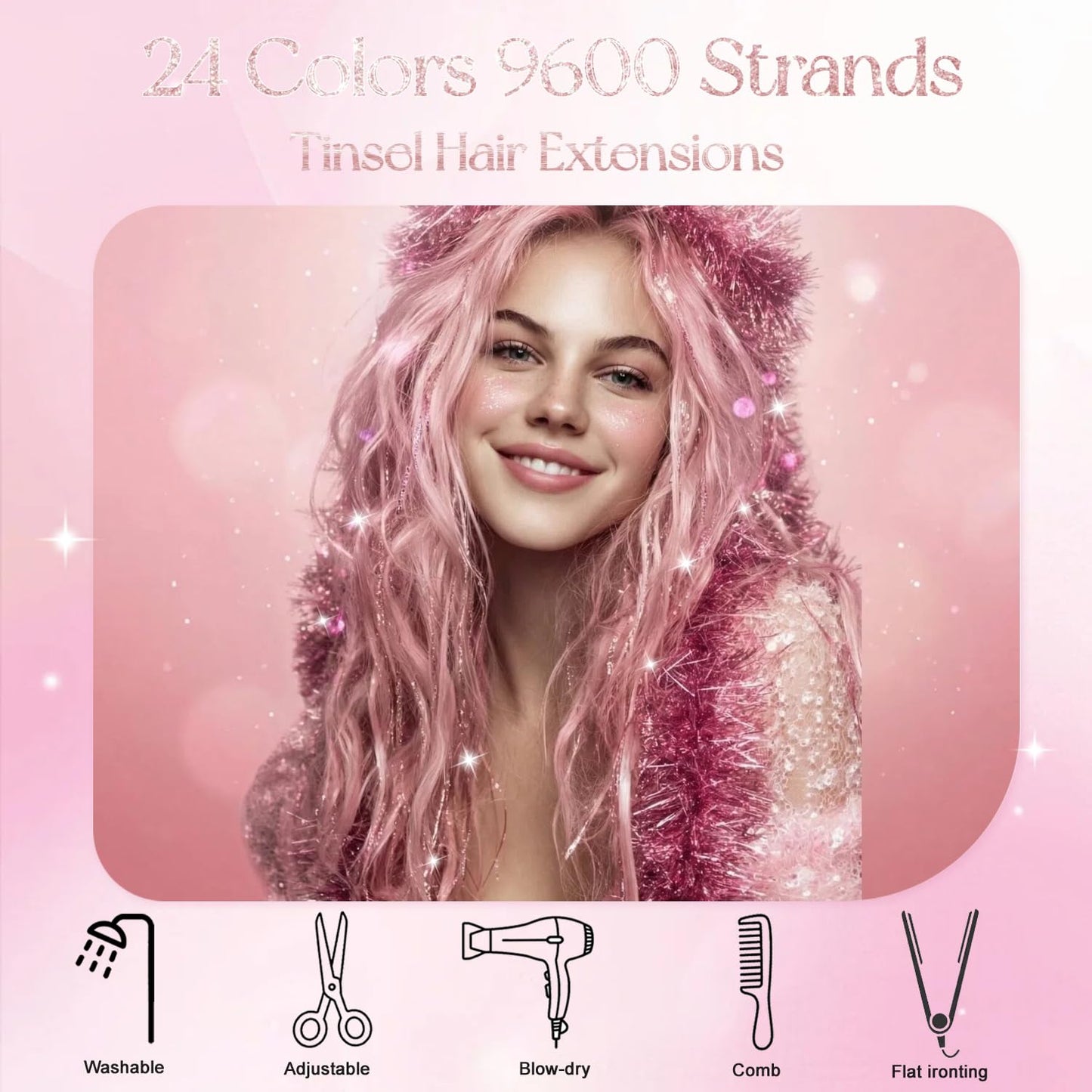 Hair Tinsel Kit - 9800 Strands of Colorful Heat-Resistant Extensions | 24 Vibrant Shades for Festivals & Parties