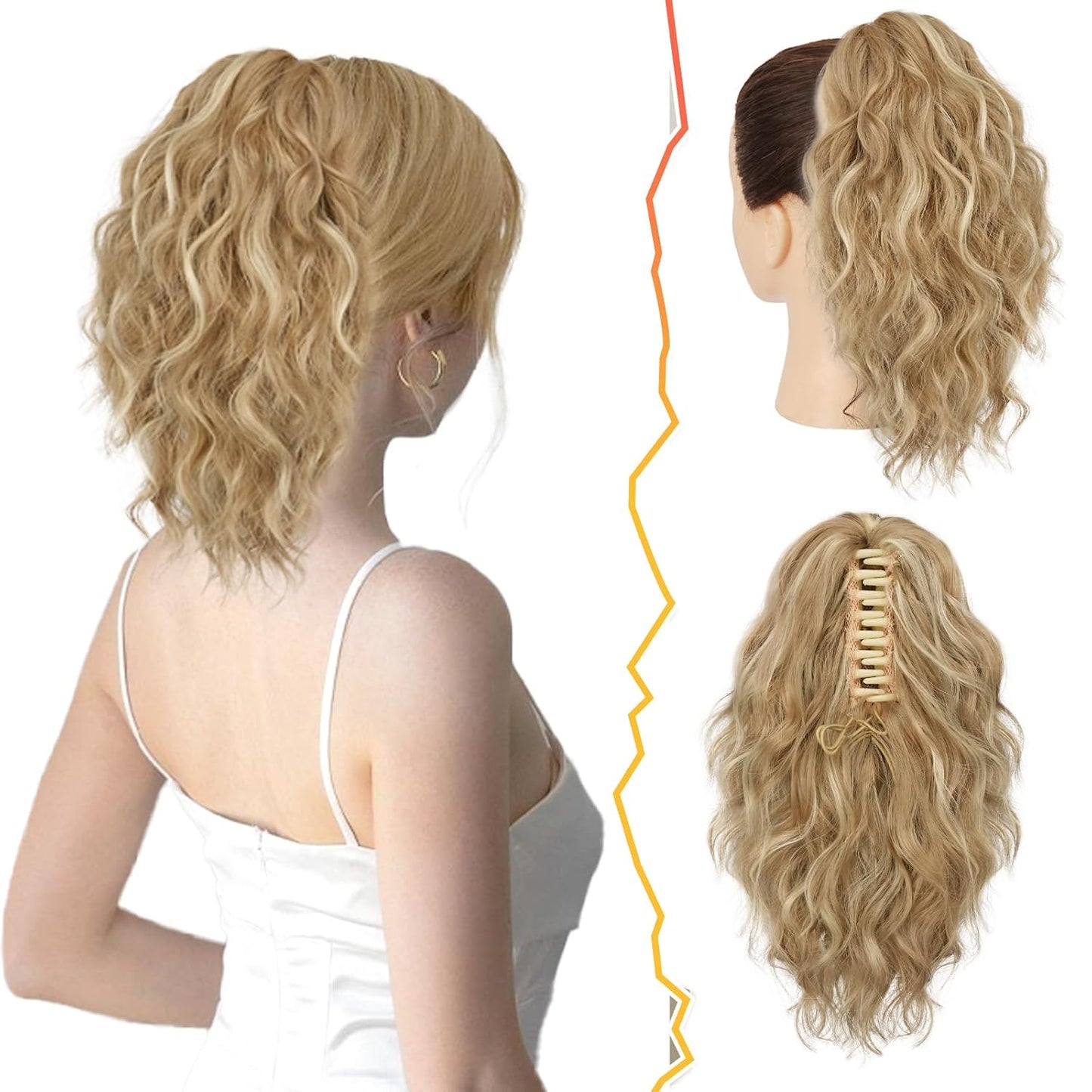 Ponytail Hair Extensions - 12 Inch Claw Clip Dark Brown Curly Wavy Ponytail for Women