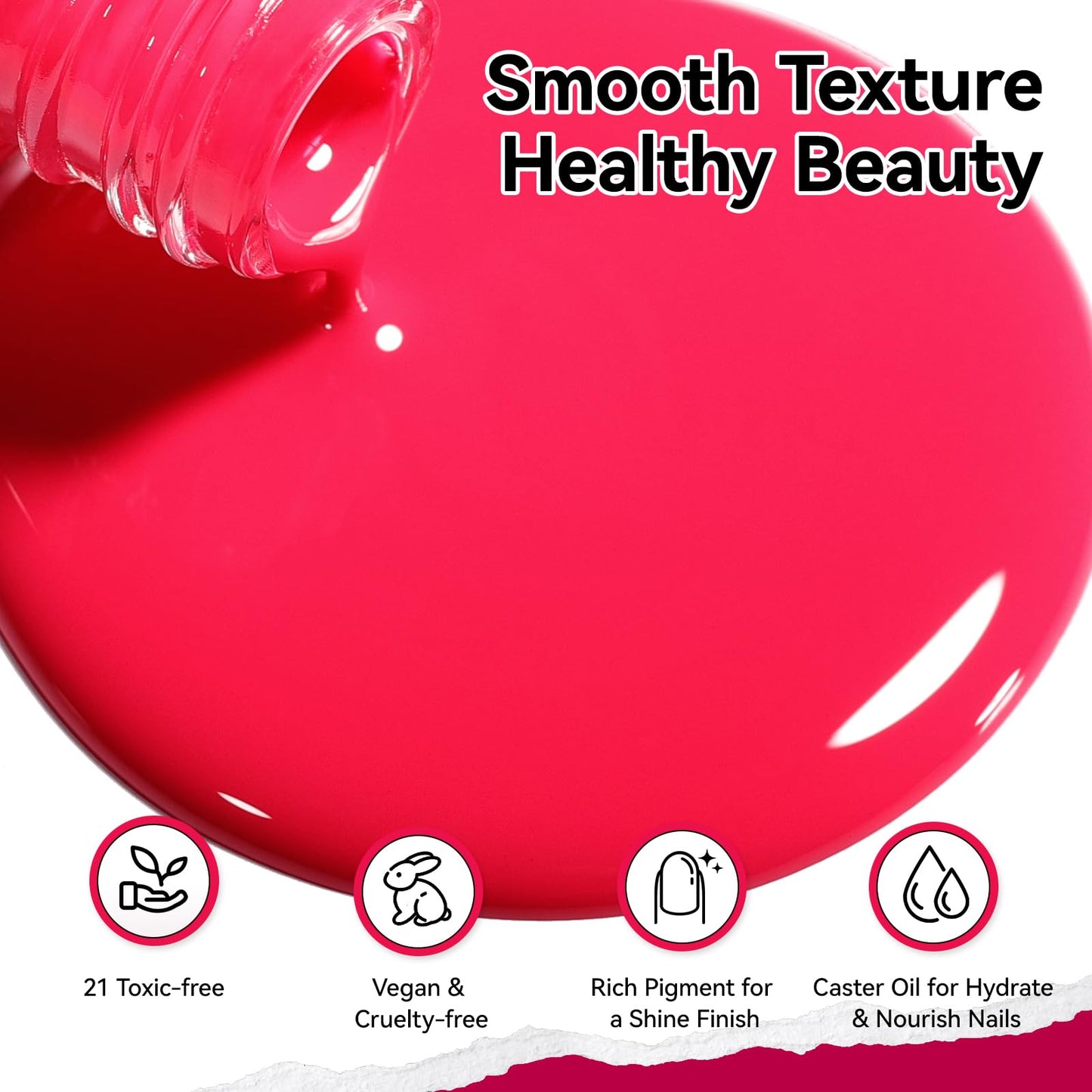 Nailshion Bright Pink Nail Polish, Vibrant Glossy Shine Finish,Fast Drying, Streak-free Formula, Rich in Castor Oil, Salon Quality Chip Resistant Nail Polish DIY Home Travel Nail Art Women Gift,10ml