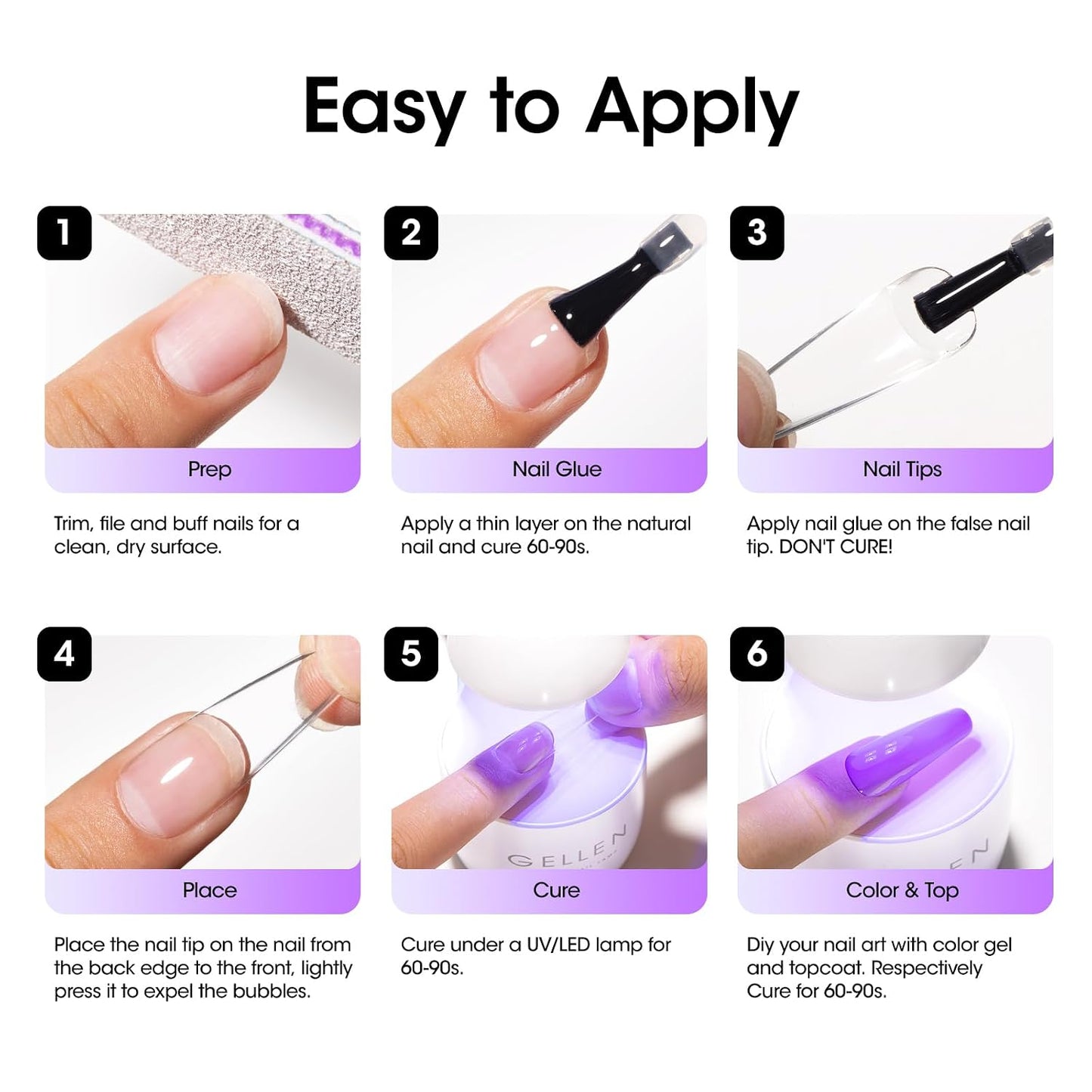 Gellen Nail Glue Gel - 5 in 1 UV Acrylic Nail Adhesive & No Wipe Top Coat | High Shine Finish for DIY Manicure