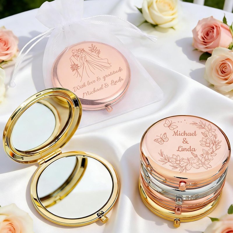 Personalized Compact Mirror - Custom Pocket Mirror for Women | Cute Purse Size, Ideal for Weddings & Gifts (10 Pack)