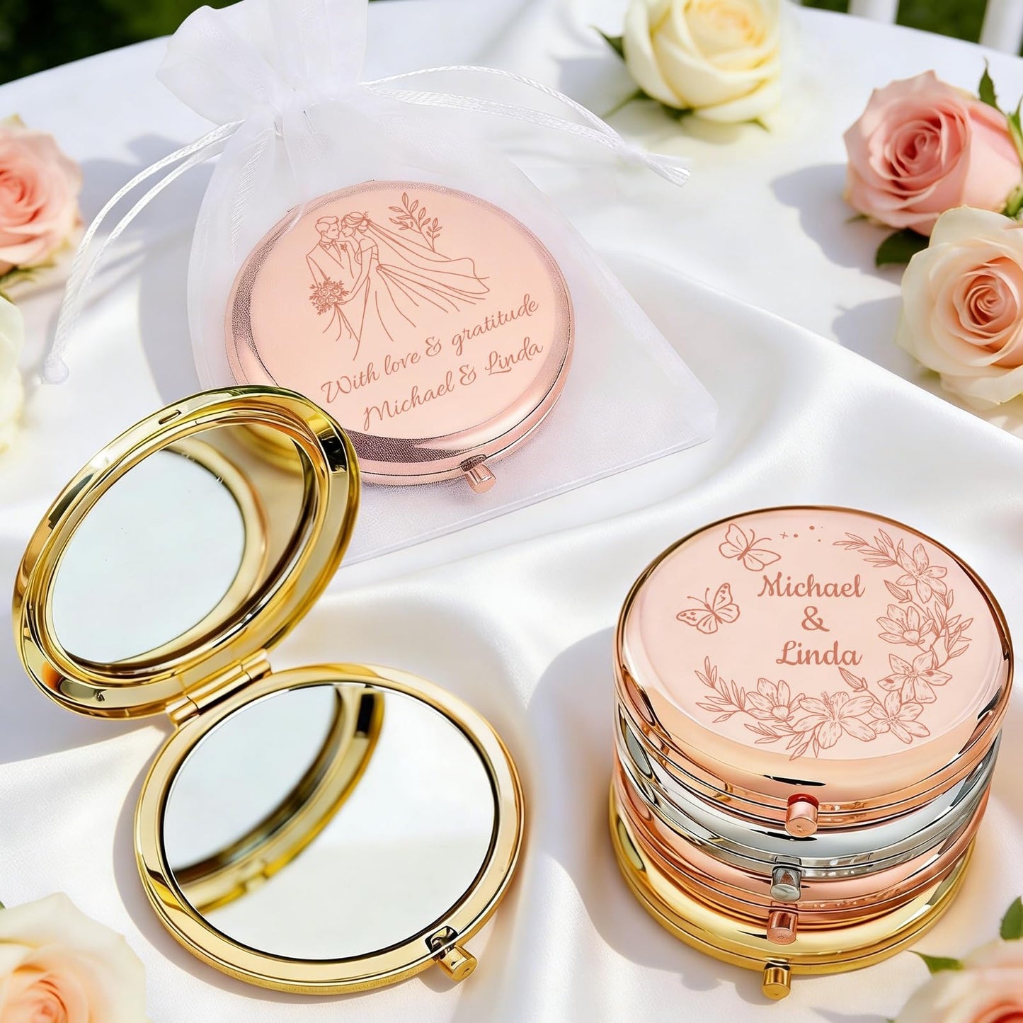 HJX Personalized Compact Mirror Bulk with Name Photo for Women