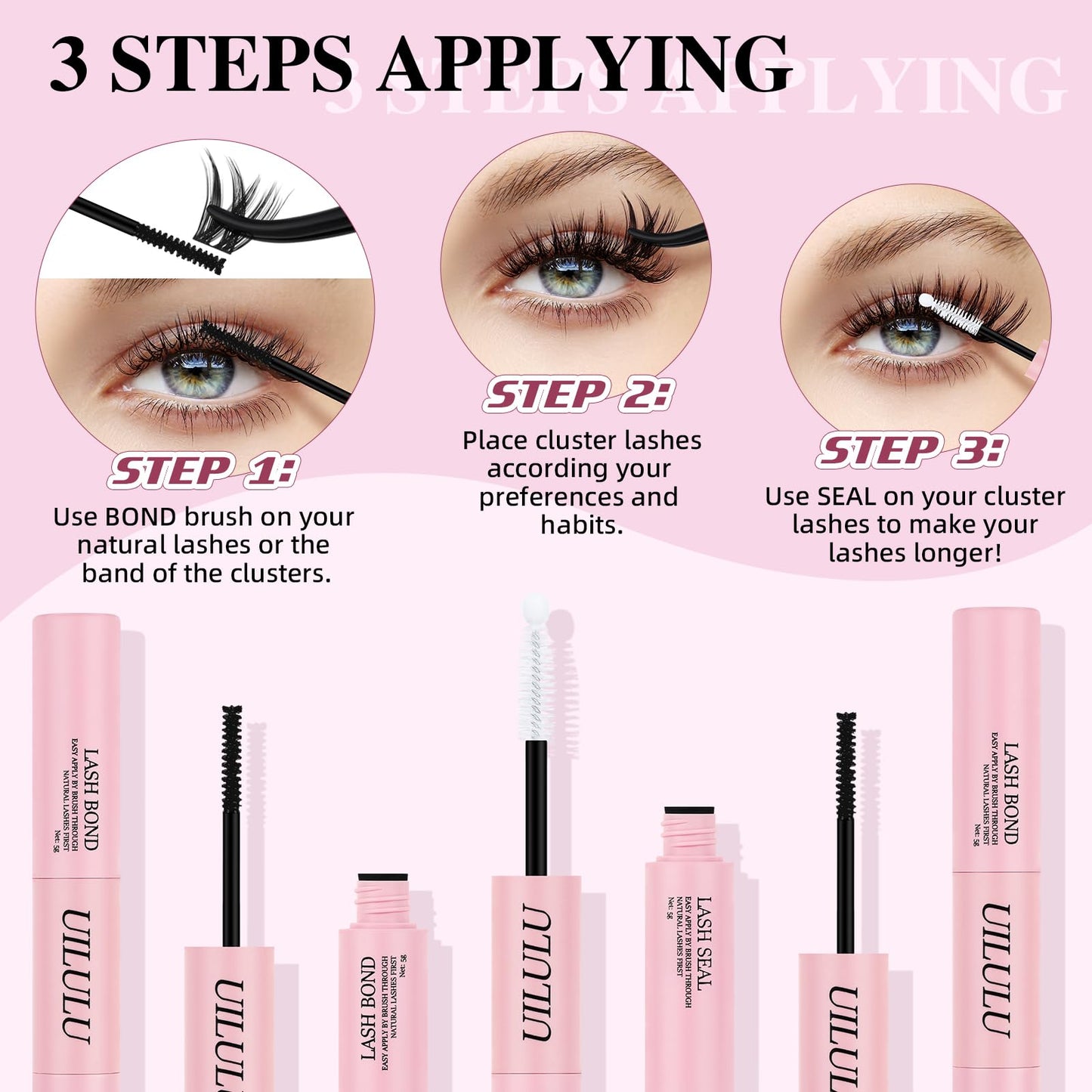 Uilulu Lash Bond and Seal - 2-in-1 Lash Glue (5ml) & Sealer (5ml) for DlY Lash Extensions at Home, Waterproof Eyelash Adhesive for Cluster& Individual Lashes, Black Bond Eyelash Glue Strong Hold