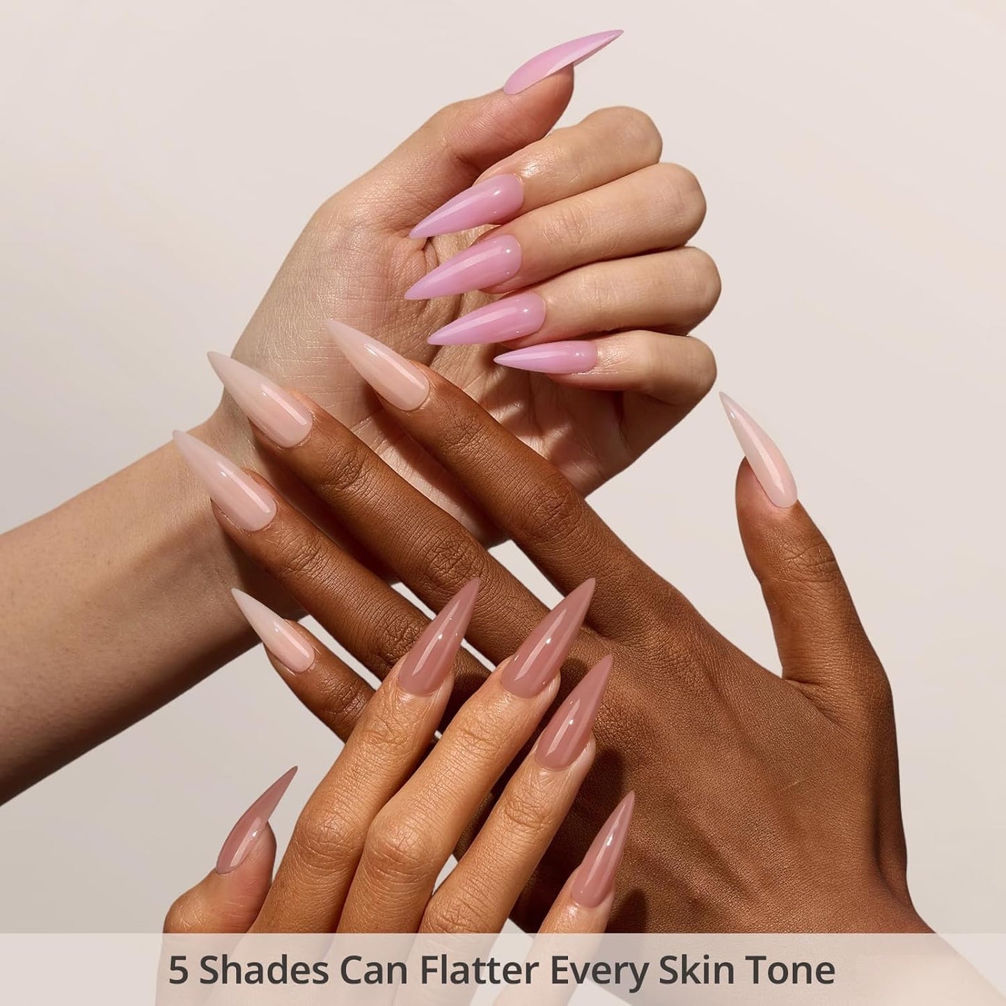 BTArtbox Press-On Nails - 5 Shades of Nude Long Stiletto | 16 Sizes for Easy Application & 4-Week Wear