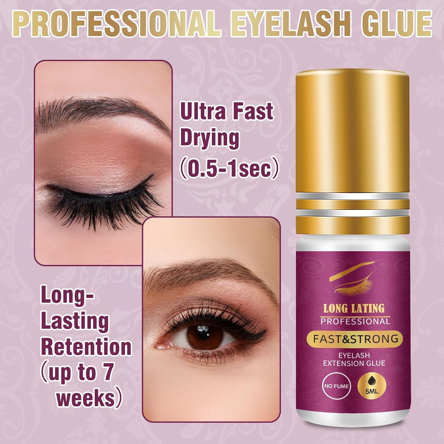 Sensitive Lash Extensions Glue - Fast Dry, Strong Hold, Low-Fume Waterproof Adhesive | 5ml, No-Irritation for DIY & Professional Use