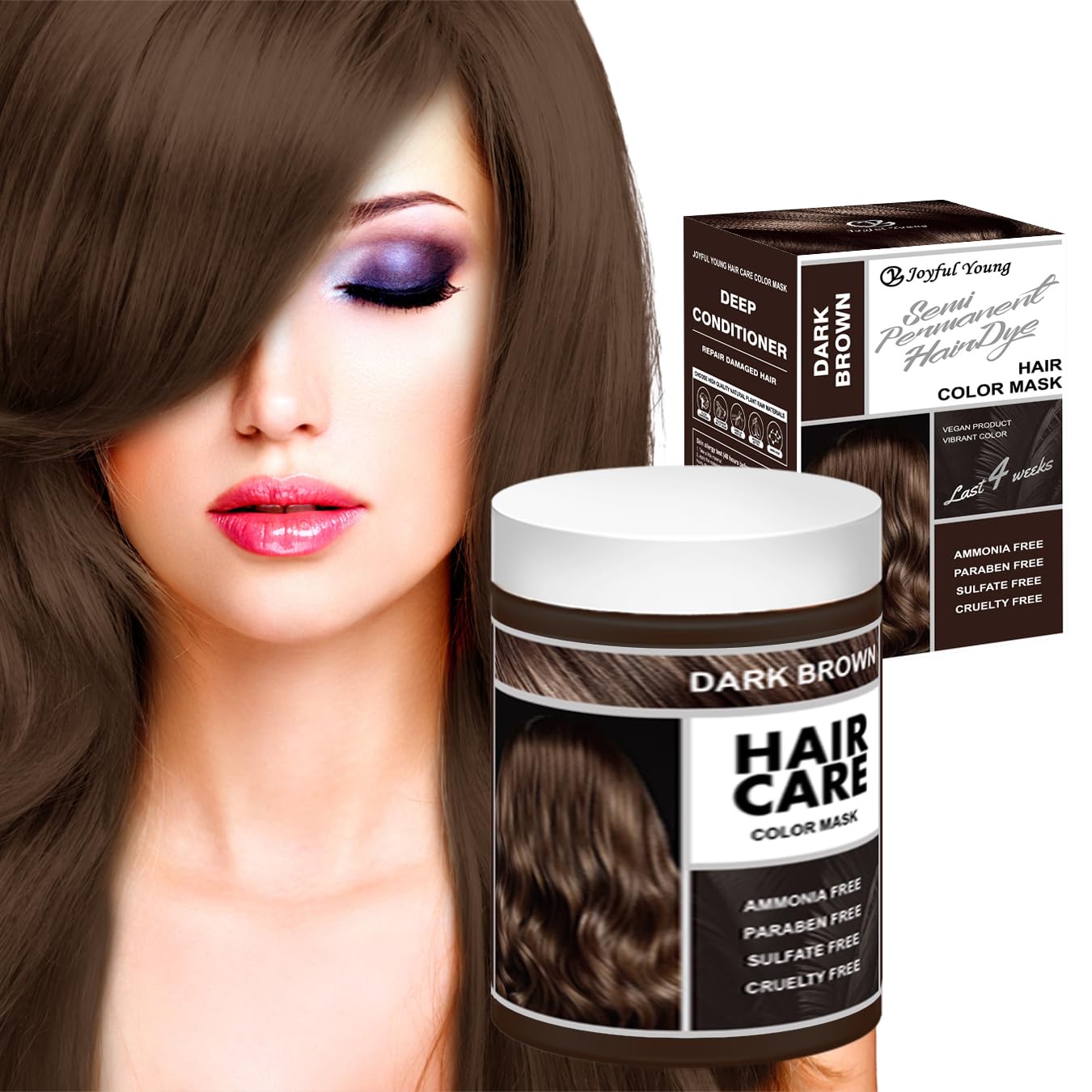 Vegan Semi-Permanent Hair Color Mask - Plant-Based Color Depositing Conditioner for Color-Treated Hair - 10.15oz | Dark Brown