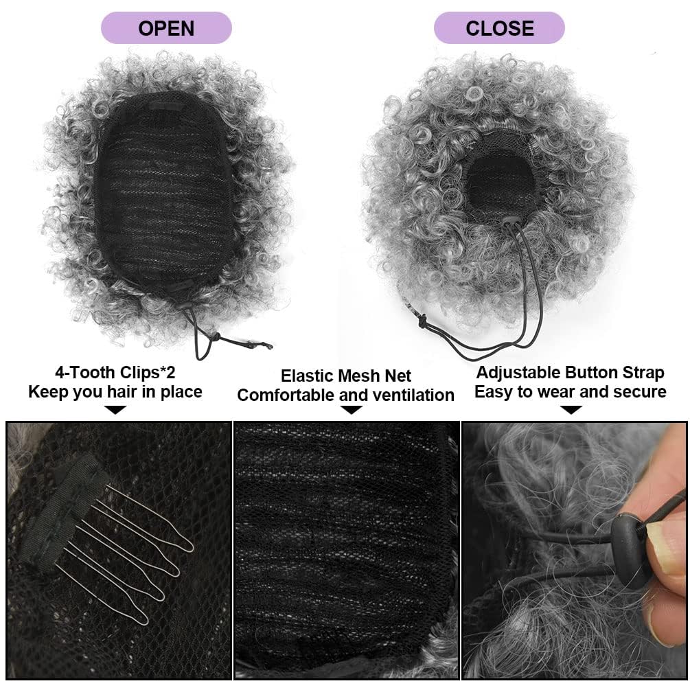 Afro Puff Drawstring Ponytail for Black Women - Premium Ombre Gray Bun | Stylish & Versatile Hair Accessory