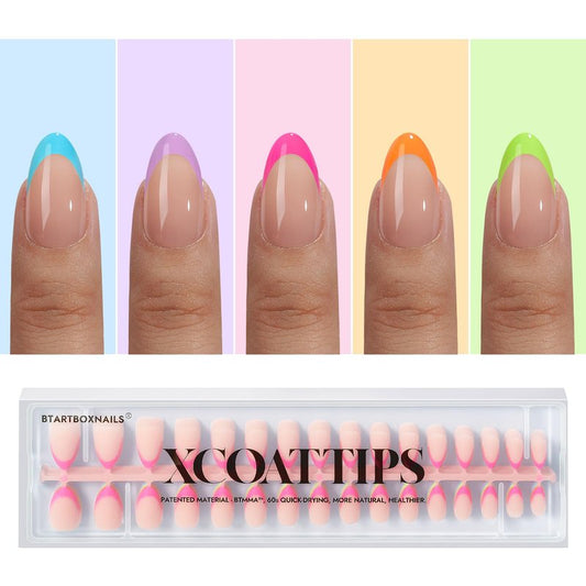 BTArtboxnails XCOATTIPS French Gel Nails - French Tip Press on Nails, Short Almond Nail Tips, Bright Pastel Soft Gel Nails False Nail, Soak Off Acrylic Fake Nails Art Extensions