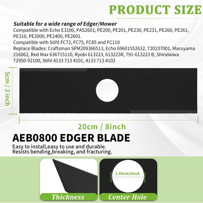 M_lapis 3pcs 613223 Edger Blades Compatible with Ryobi, Echo 720-237-001, Stihl 4133-713-4101, Maruyama 216062, Green Machine Edger 237001, (8" x 2") 1" Hole Suitable for Most edgers