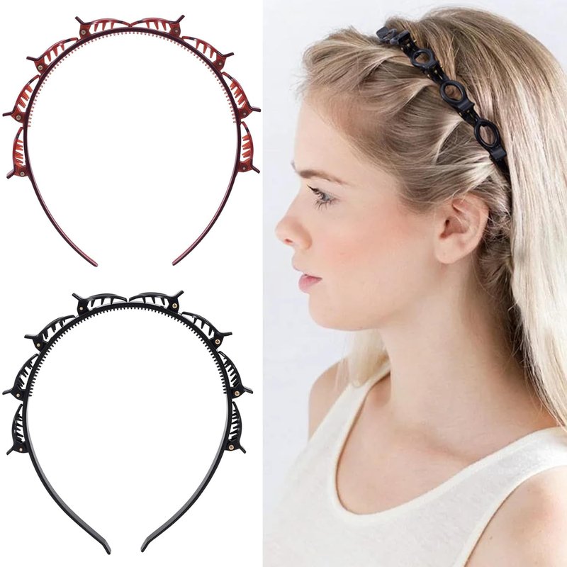 Butterfly Hair Clips Headband Set - 2 Pcs with 8 Non-Slip Clips for Women | Black & Brown