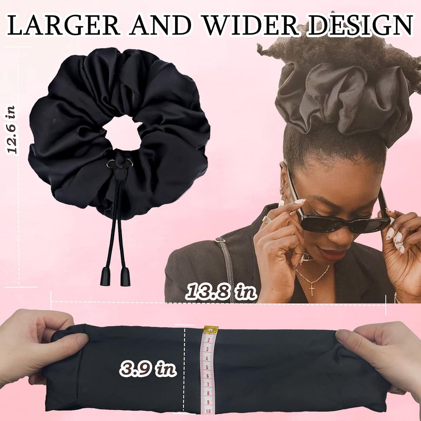 Adjustable Afro Puff Hair Ties - Extra Large Satin Scrunchies for Thick Curly Hair | No Damage, Oversized Design