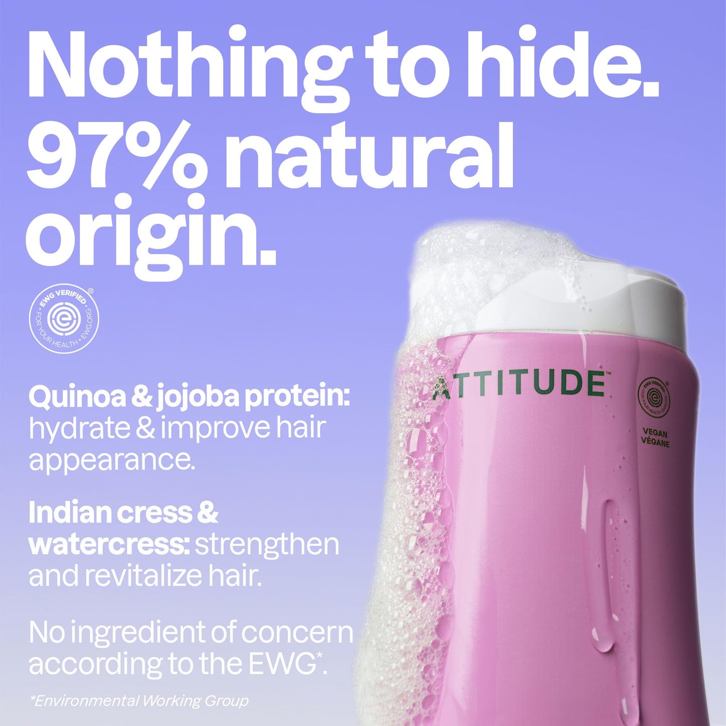 ATTITUDE Moisture Rich Hair Shampoo, EWG Verified, For Dry and Damaged Hair, Naturally Derived Ingredients, Vegan and Plant Based, Quinoa and Jojoba, 16 Fl Oz