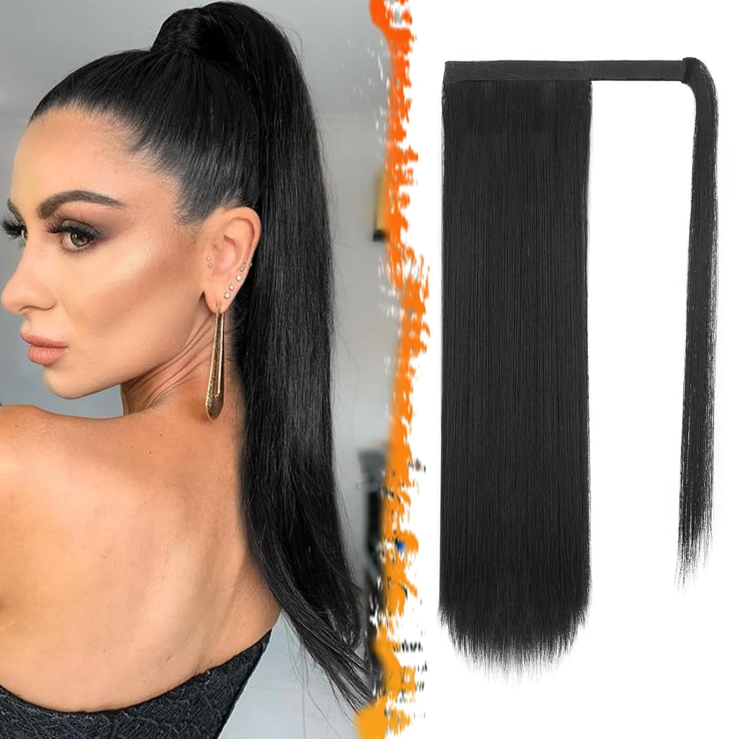 Dark Brown Straight Ponytail Extension - 28 Inch Clip-In Hairpiece for Women | Synthetic Wrap Around Style