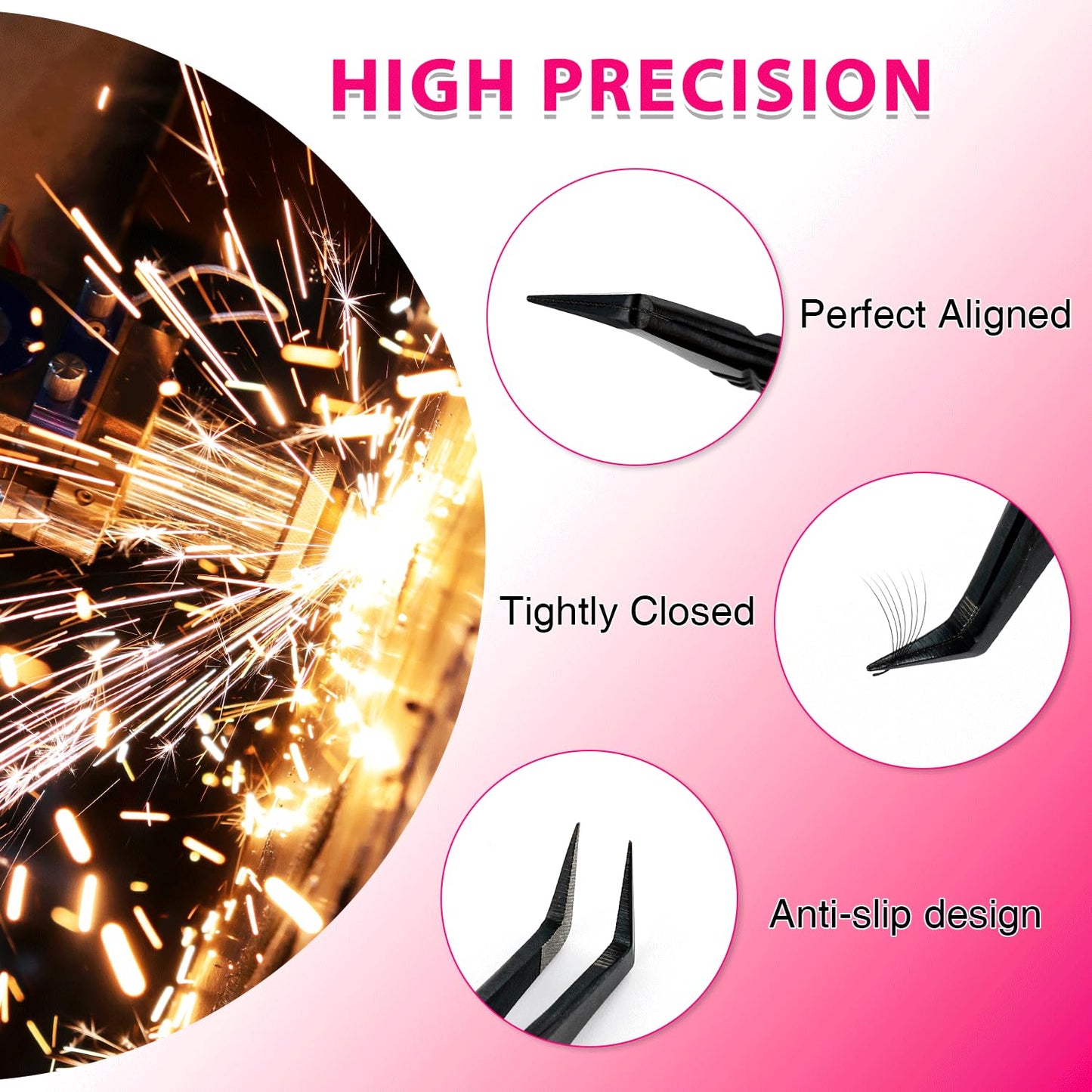 TDANCE Lash Tweezers for Eyelash Extensions, Diamond Grip 45 Degree Fiber Tip Lash Tweezers, Stainless Steel Lash Extension Tweezers(Black-04)