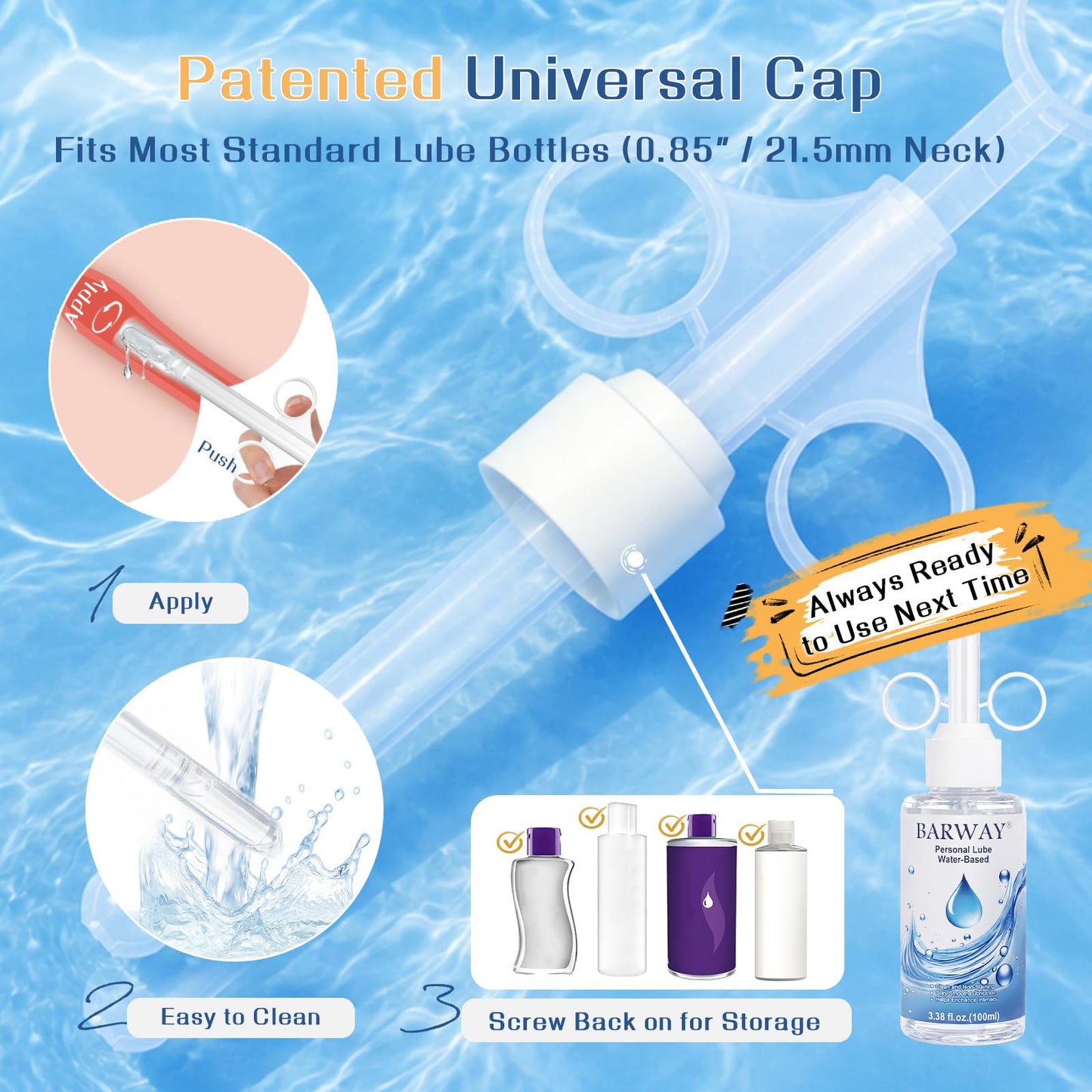 BARWAY Water Based Lube with 10ml Applicator Injector, Anal Sex & Vaginal Lubricant for Privacy & Toys, Non-Sticky pH Balanced Personal Lubrification for Men, Women & Couples, 2 x 3.38 Fl Oz