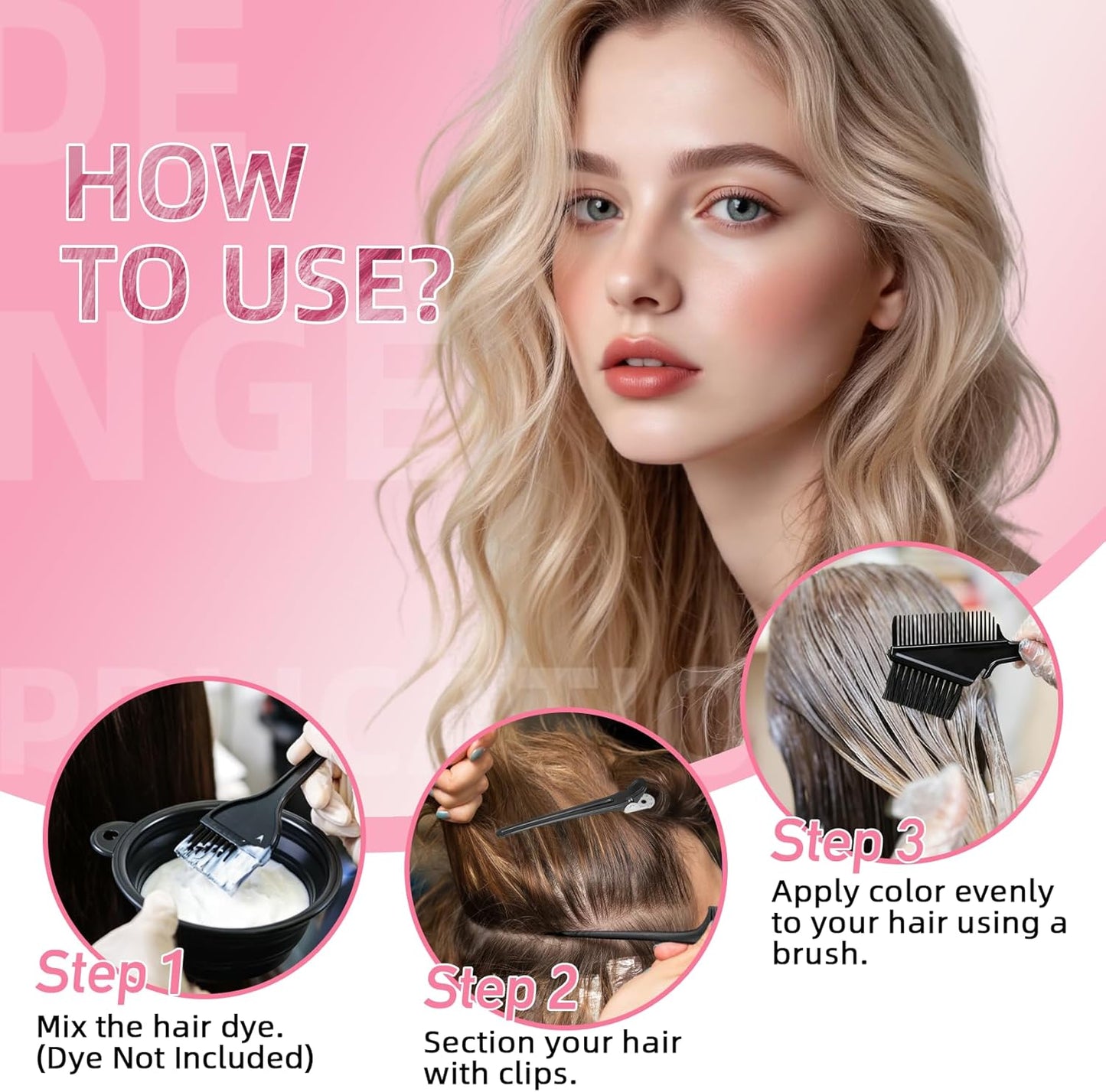 Hair Coloring Kit - 8 Professional Dye Tools for Home Salon Use | Bowl, Brush, Comb, Clips, Gloves, Shower Cap - Reusable Supplies (Black)