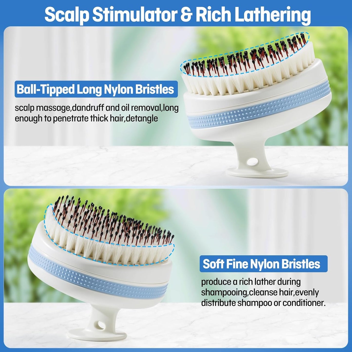 Scalp Massager - Double-Layer Bristles Hair Washing Brush | Curved Anti-Slip Dandruff Scrubber for Wet & Dry Use