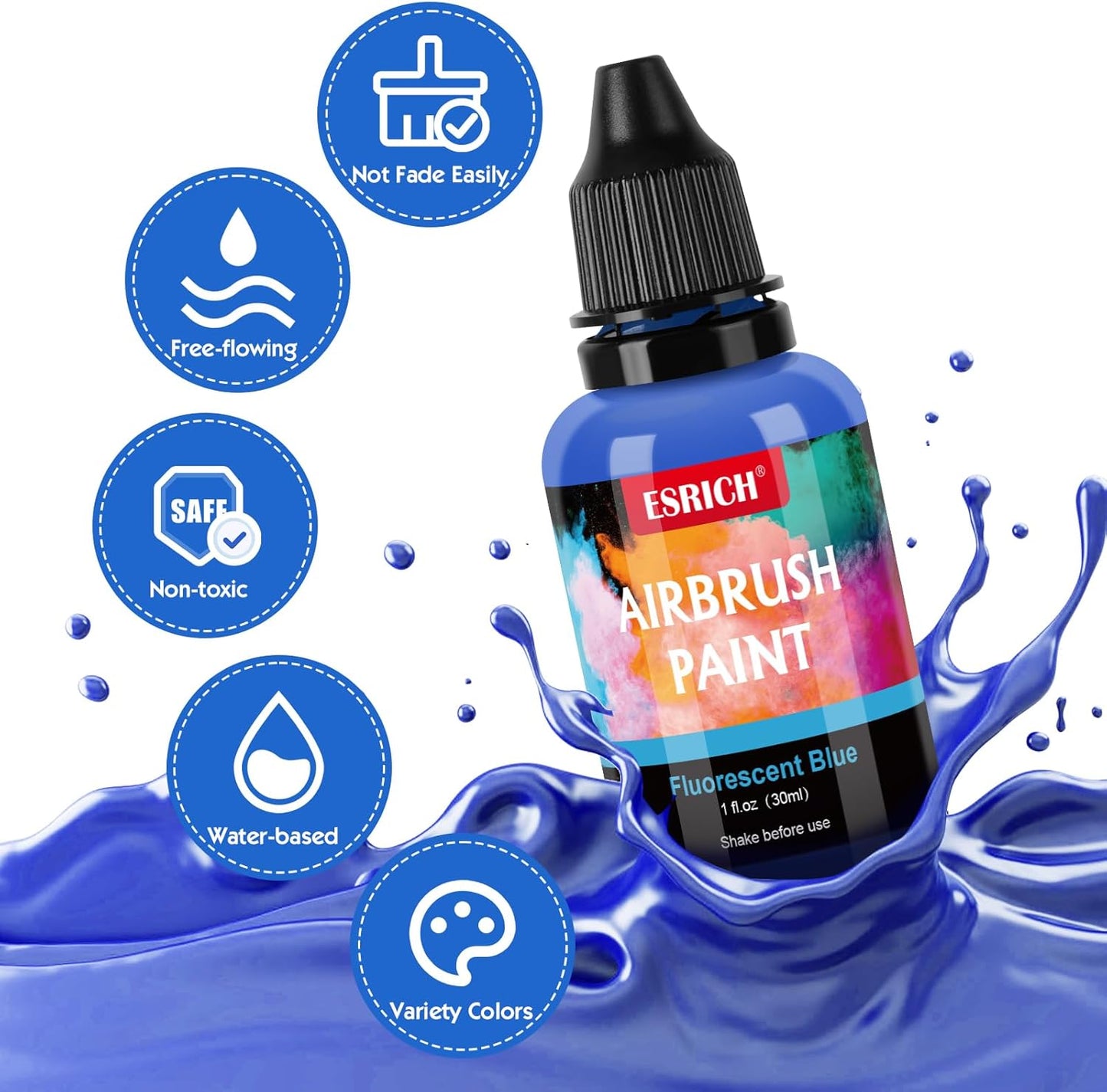 Airbrush Paint Set - 26 Vibrant Colors (1 oz) with 2 Thinners | Water-Based Acrylic for Metal, Plastic, Canvas & Wood