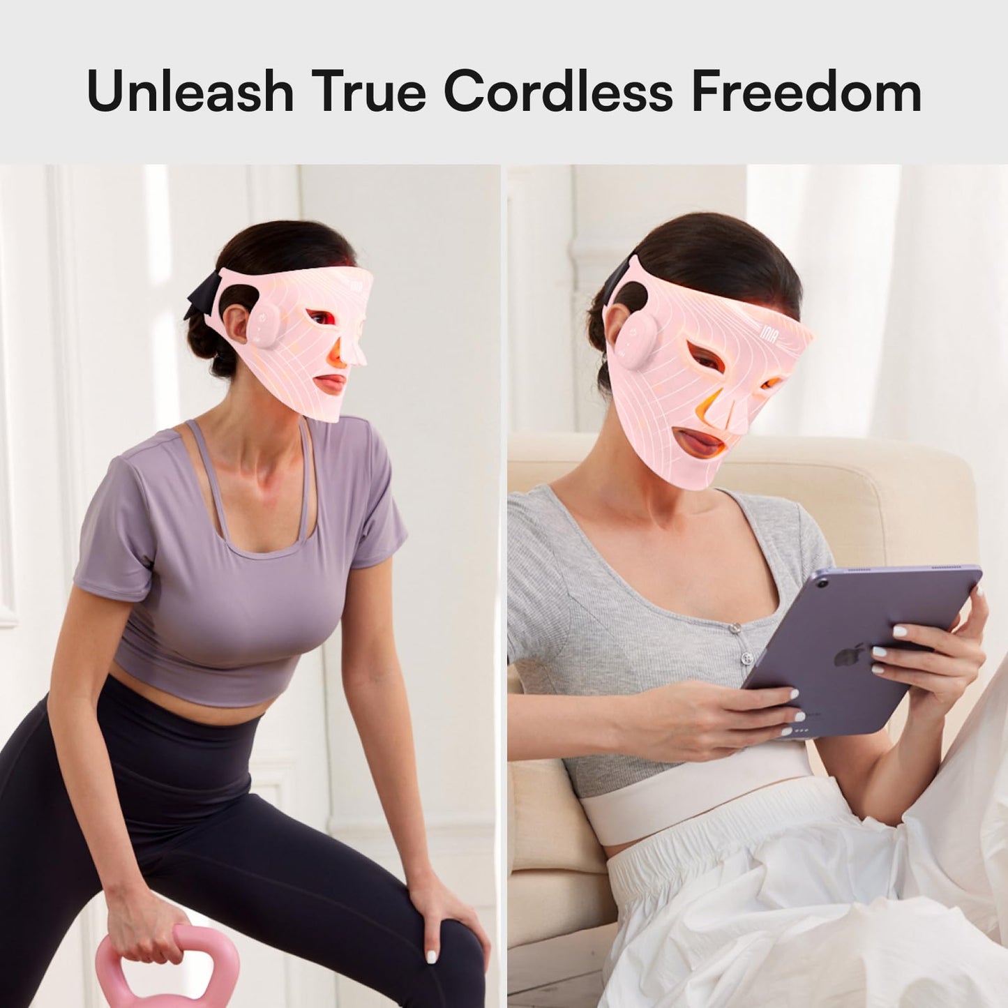 INIA GLOW Wireless Red Light Therapy Mask for Face, 850nm NIR, 272 LEDs