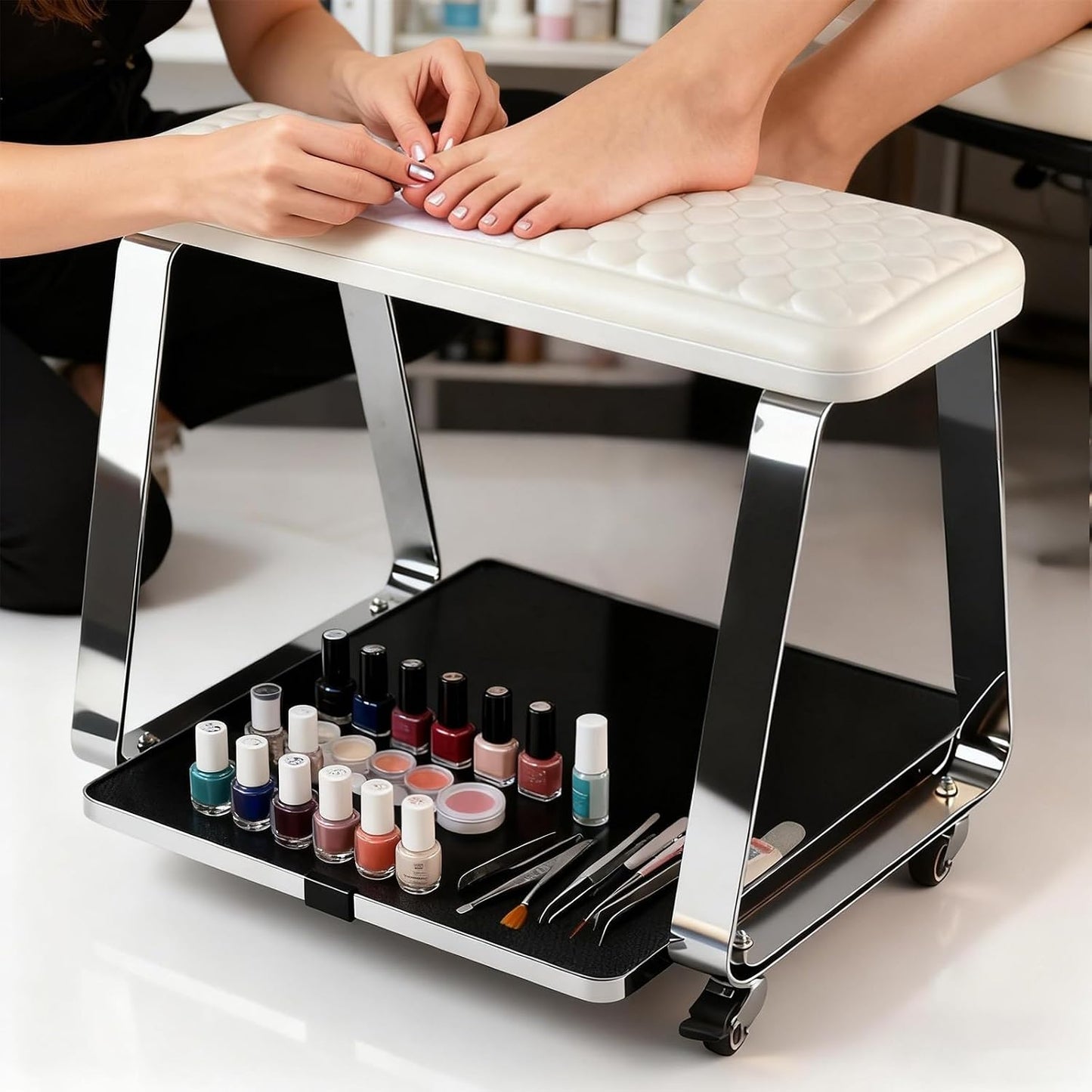 Pedicure Foot Rest - Manicure Stool with Wheels & Cushion | Essential Spa & Salon Tool