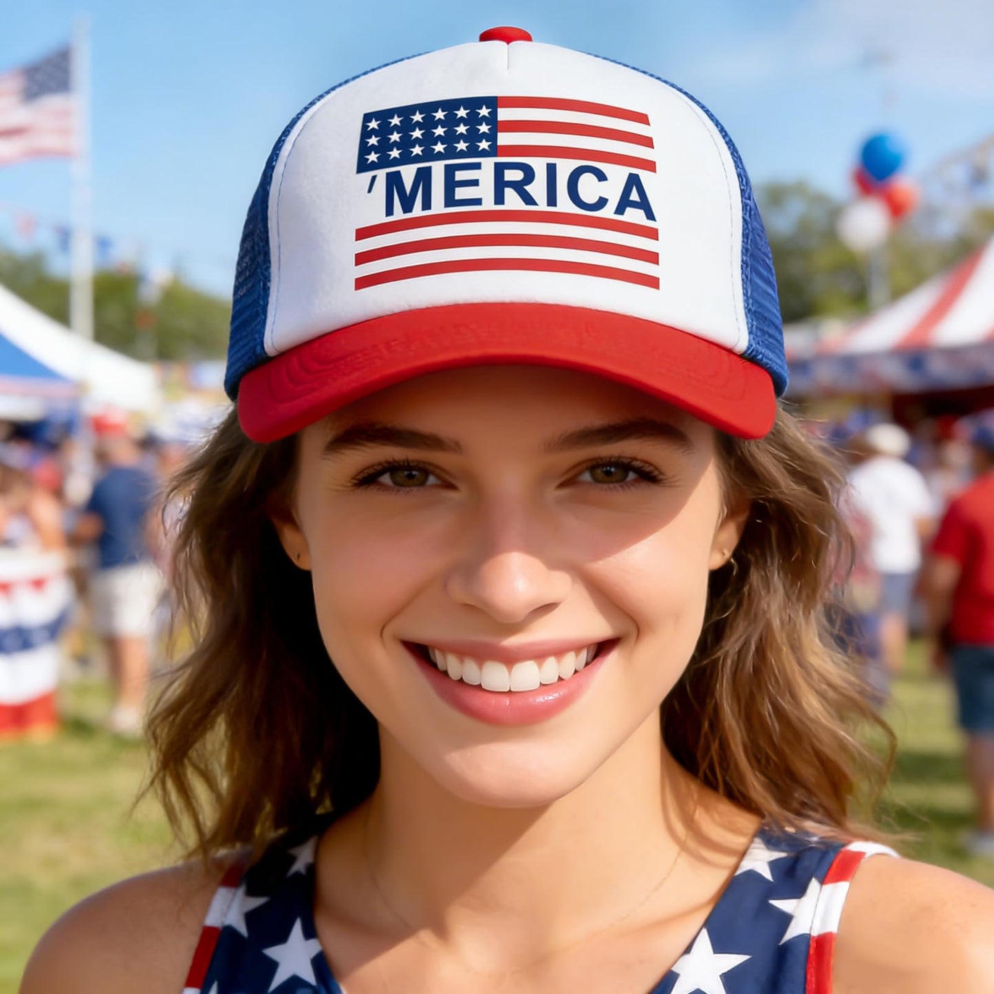 Yunfan 4th of July Hat 4th of July Accessories Adjustable Baseball Cap Snapback Mesh American Flag USA Hat Fourth of July Memorial Veterans Labor for Women Men Teen