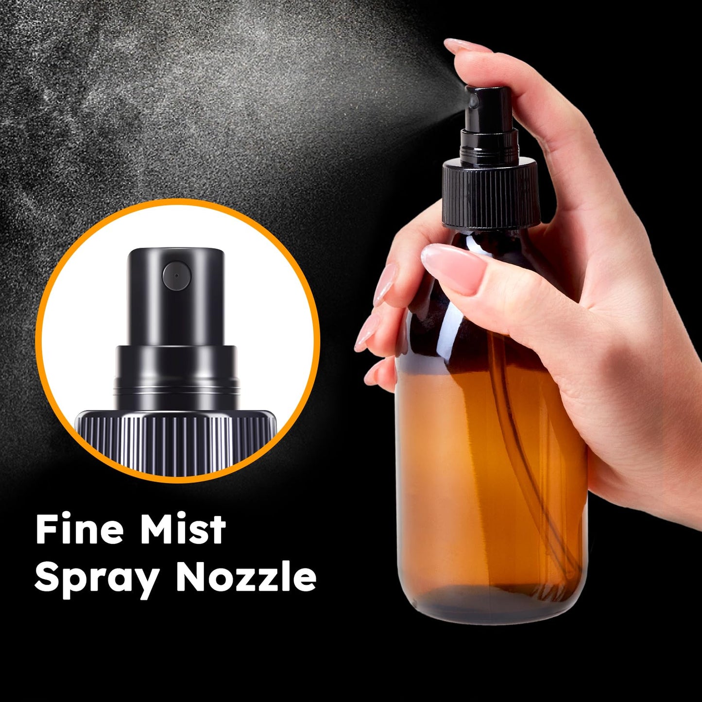 Tecohouse Amber Glass Spray Bottles 8.8 oz, 3 Pack Empty Spray Bottle for Essential Oils, Small Glass Bottles for Cleaning Solutions, Plants, Hair with Durable Nozzle, Labels, Funnel