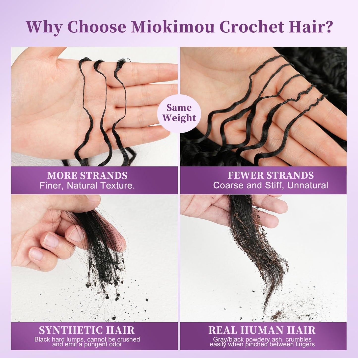 Miokimou Feather Crochet Human Hair 16Inch Deep Wave Crochet Hair for Black Women Knotless Pre-separated 50 Strands Invisible Miracle Knots Crochet Human Hair (1–2Pack Fill-In, 3–4Pack Fuller Look)