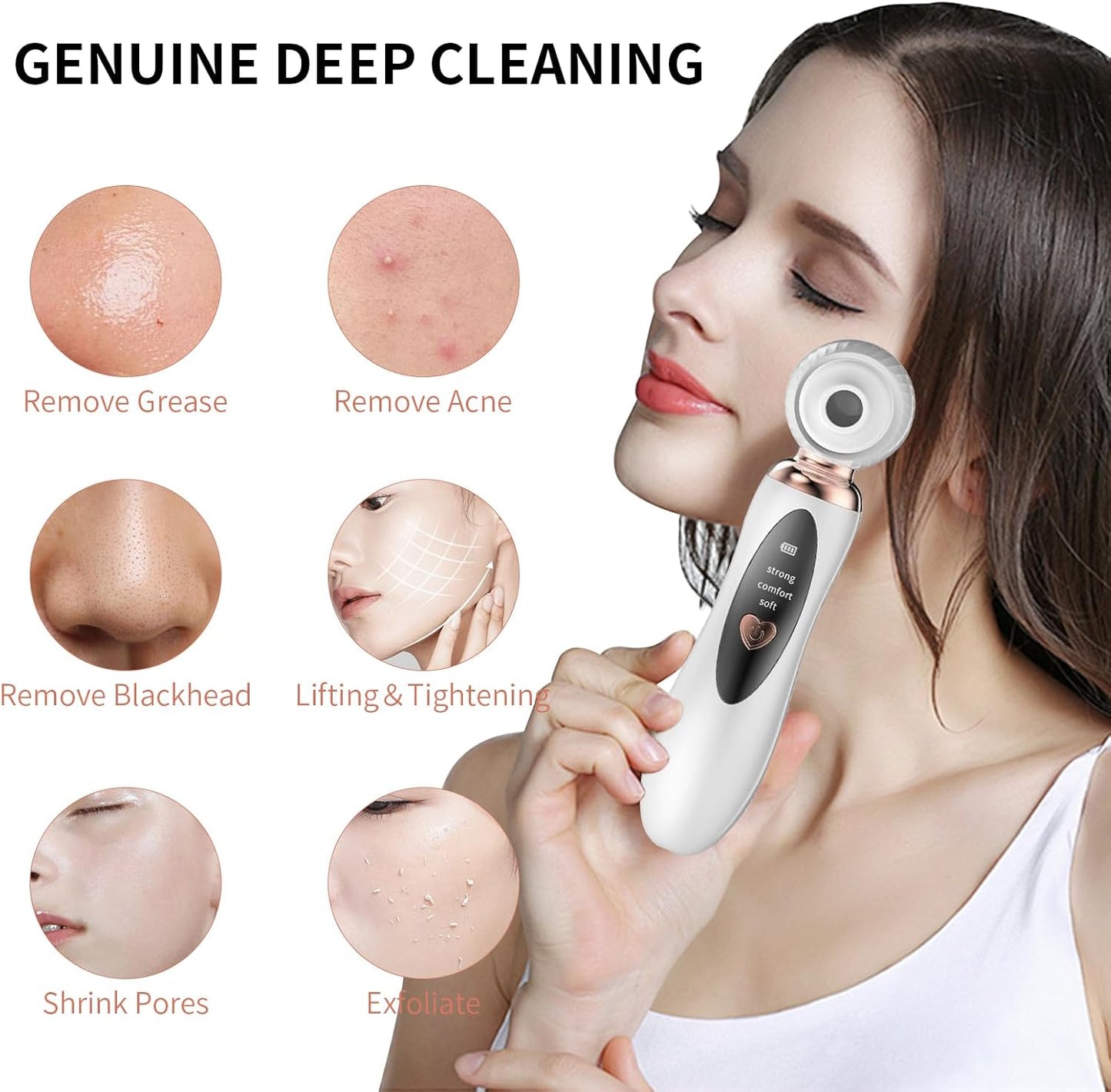 Blackhead Remover Pore Vacuum - Rechargeable Facial Cleaner with 3 Soft Silicone Probes | USB Electric Acne Extractor Tool