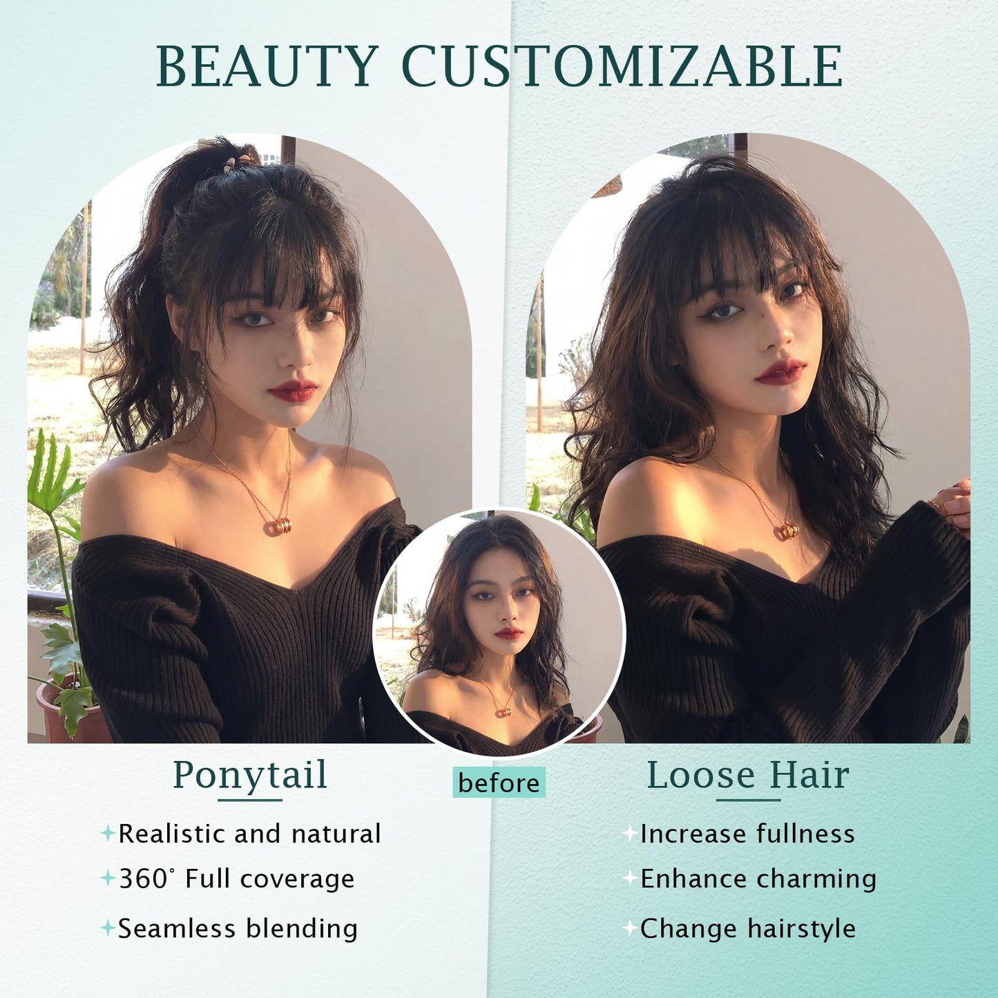 Benehair Clip on Bangs Real Human Hair with 360° Full Coverage, 3D Air Bangs for Daily Wear, Wispy Bang Natural Seamless Fit for Women French Bang Light Brown #06