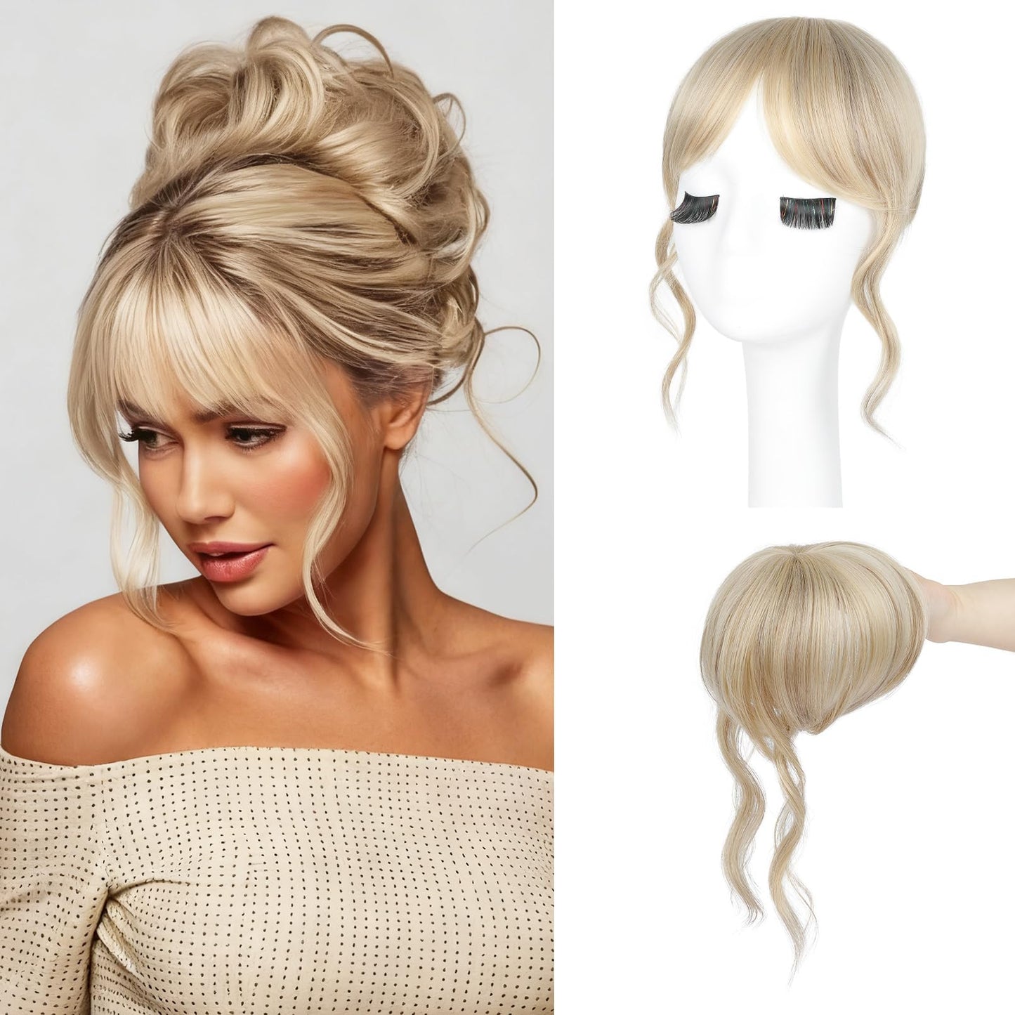 Flufymooz Clip in Bangs,12 Inch French Bang Fringe with Temples Hairpieces for Women Daily Wear