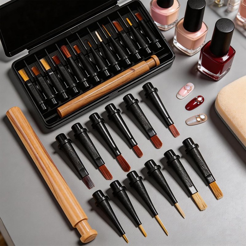 Nail Polish Brush Set - 12 Pcs Replaceable Nail Art Brushes with Wooden Handle for Gel Polish | DIY Manicure Kit
