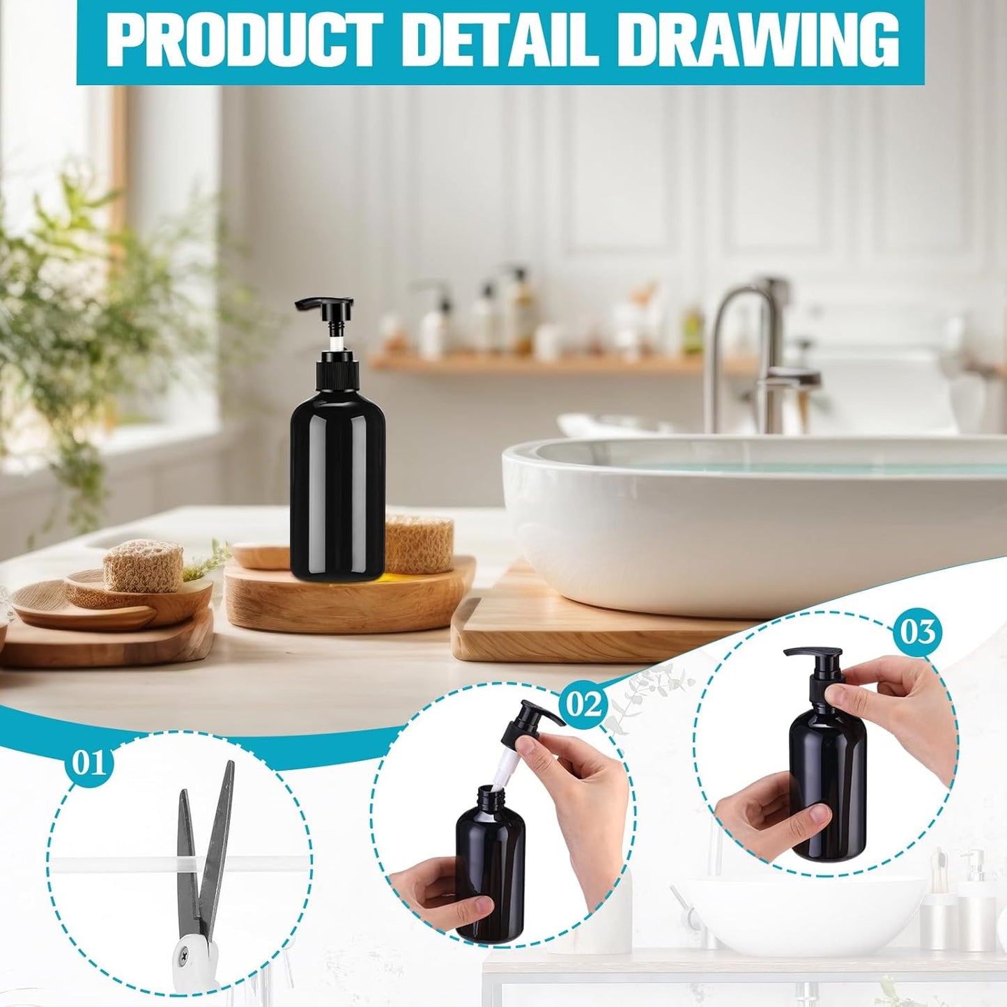 32 Pcs Empty 8oz Plastic Pump Bottles - Refillable Lotion Dispenser for Shampoo, Face Cream & Liquid Soap | Black