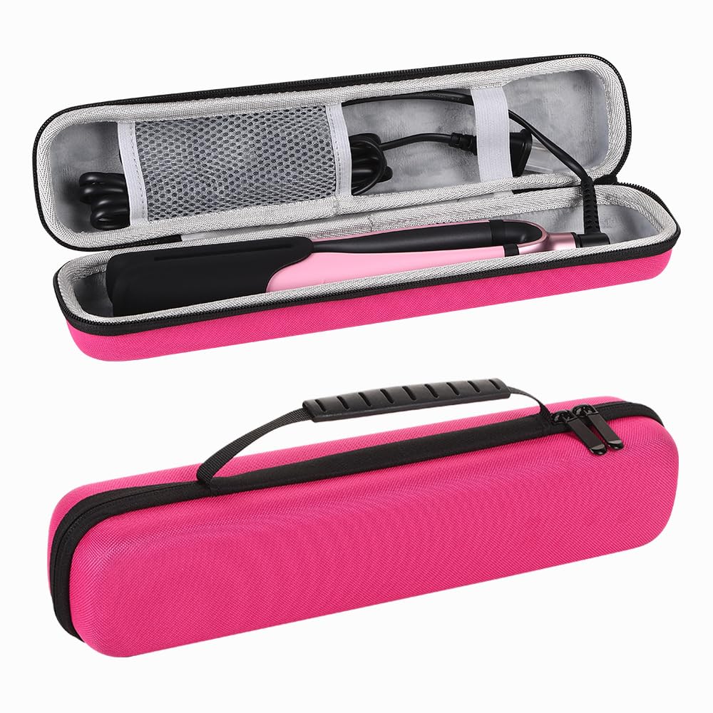 REQO EVA Hard Carry Travel Case,Hair Straightener Case for Classic Hair Straightener Curling Irons Styler,Flat Iron Storage Carrying Pouch for Vacation with Handle(Only Case) (Rose Red)